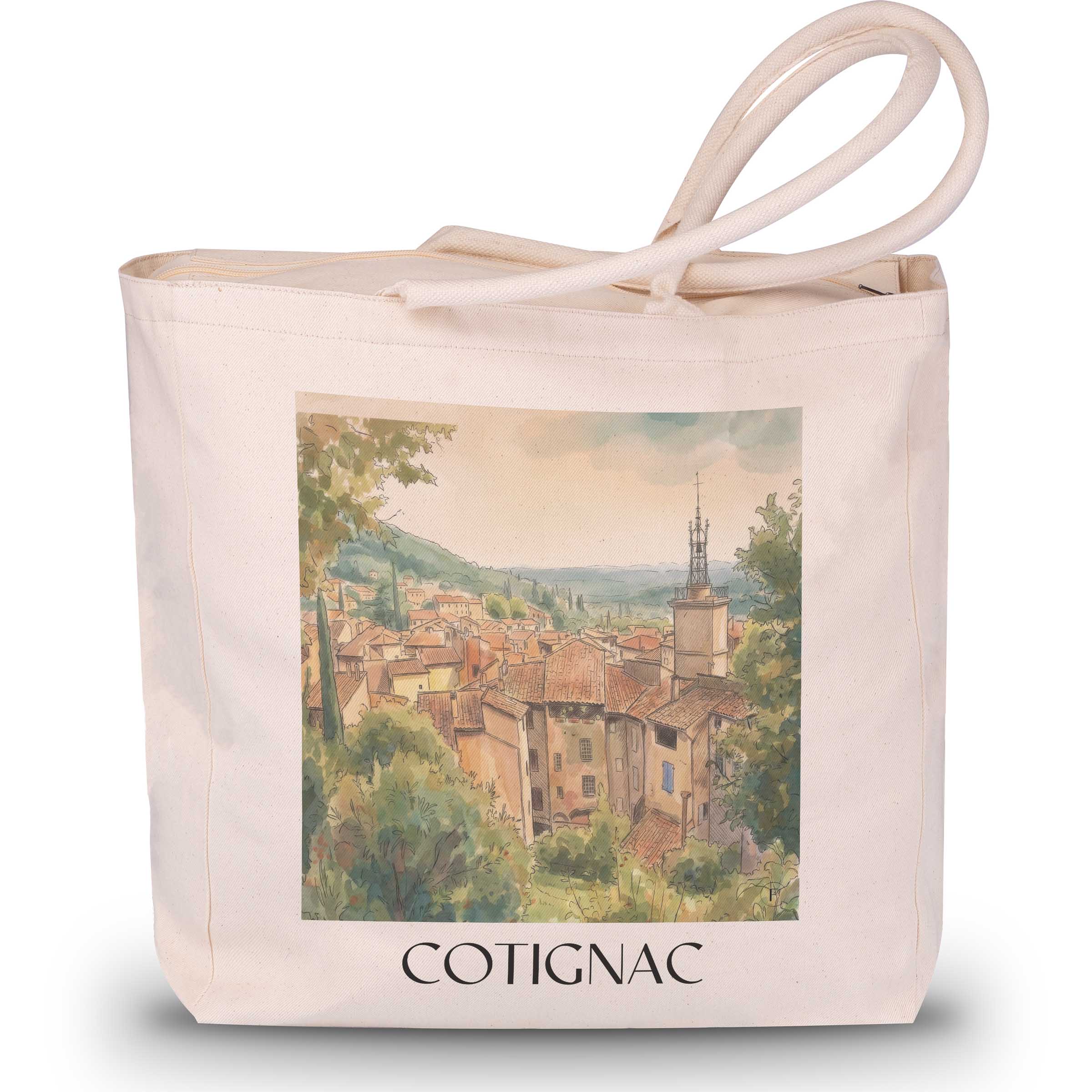 cotignac-provence-verte-frankreich-einkaufstasche-aquarell