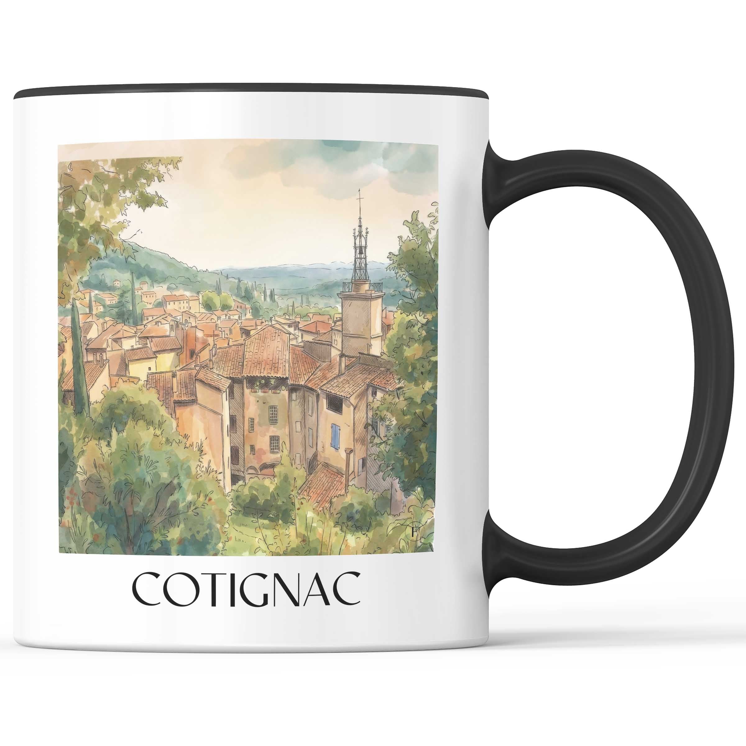 Cotignac Kaffeebecher - Provence Verte - Frankreich Becher - Kaffeetasse im Aquarell Stil