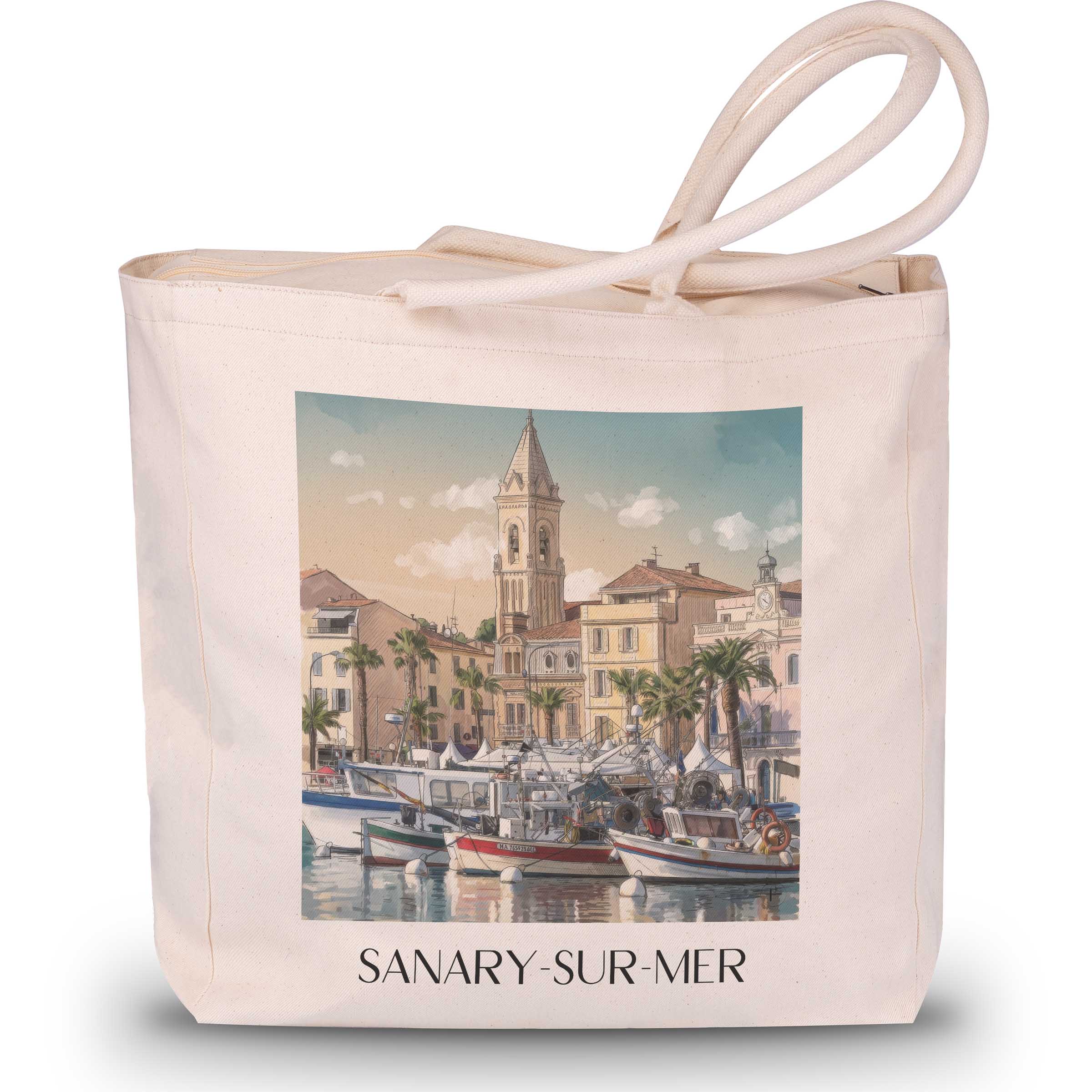 sanary-sur-mer-côte-provençale-frankreich-einkaufstasche-aquarell