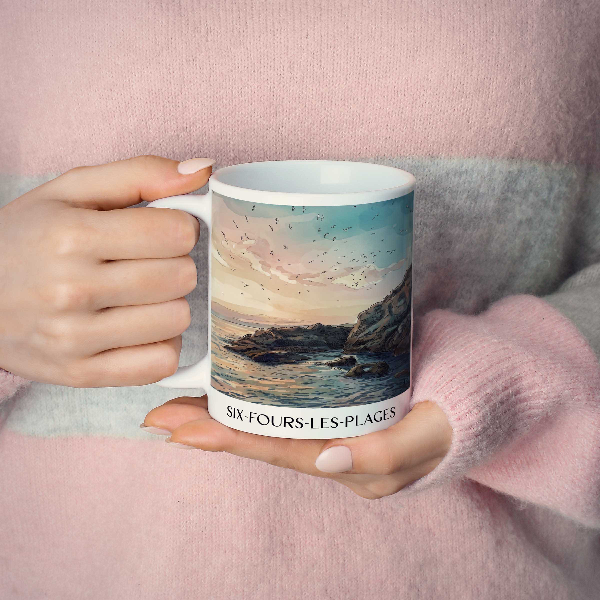 six-fours-les-plages-côte-provençale-frankreich-kaffeebecher-aquarell