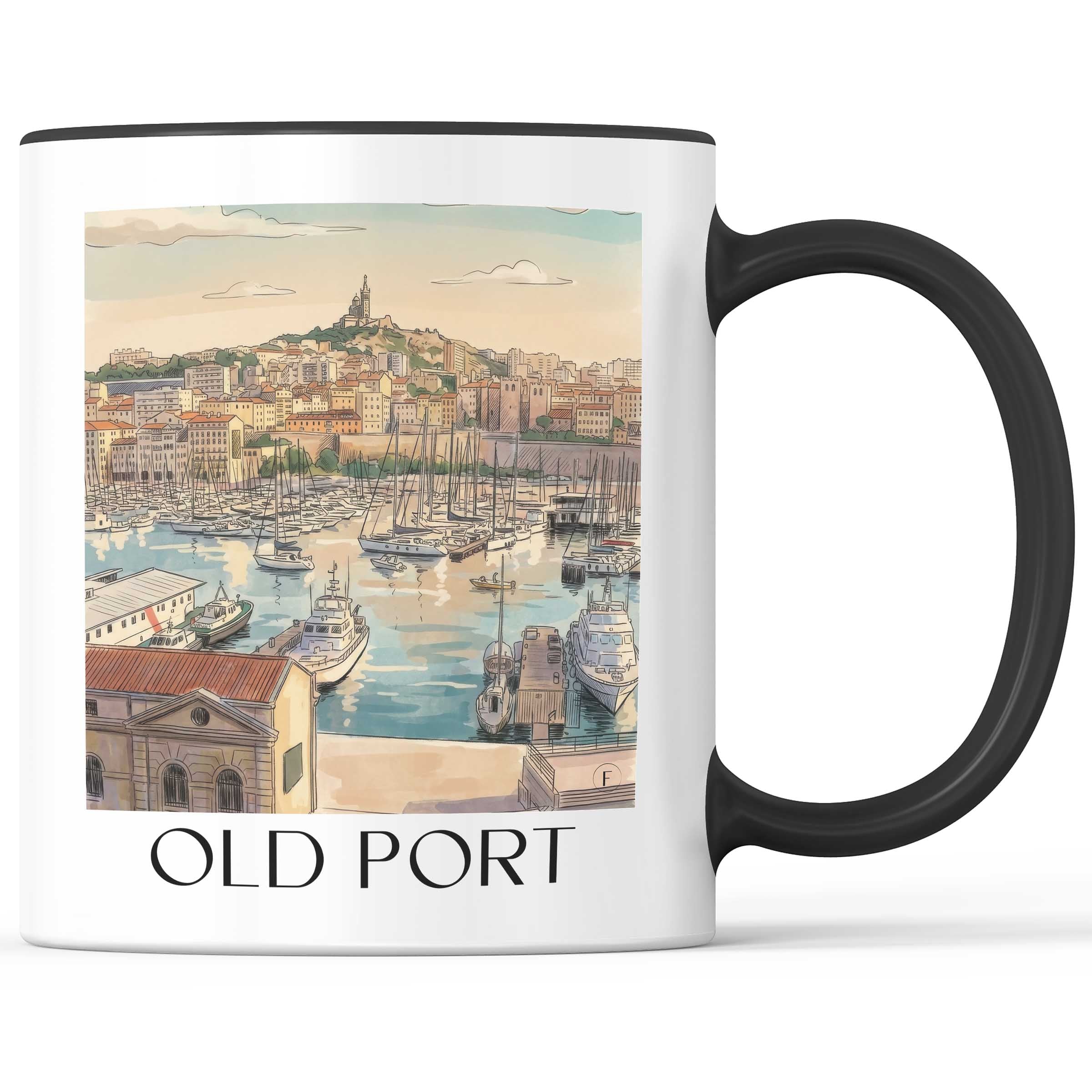 Vieux-Port Kaffeebecher - Marseille - Frankreich Becher - Kaffeetasse im Aquarell Stil