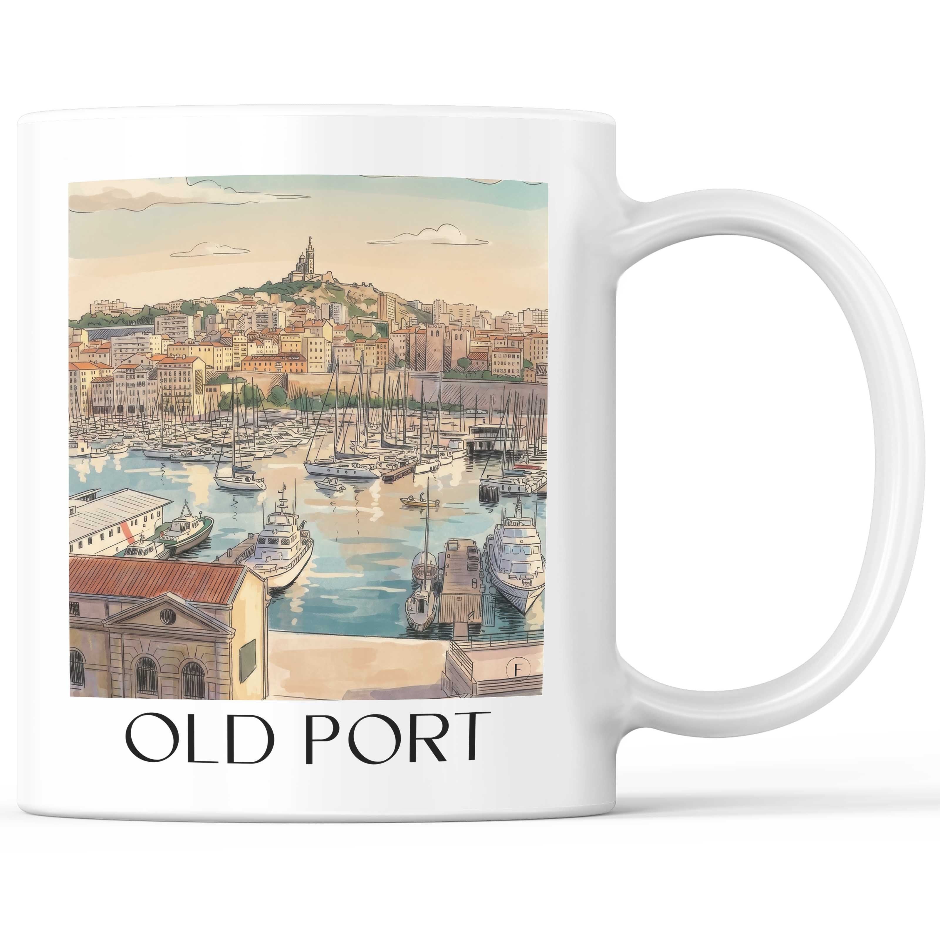 Vieux-Port Kaffeebecher - Marseille - Frankreich Becher - Kaffeetasse im Aquarell Stil