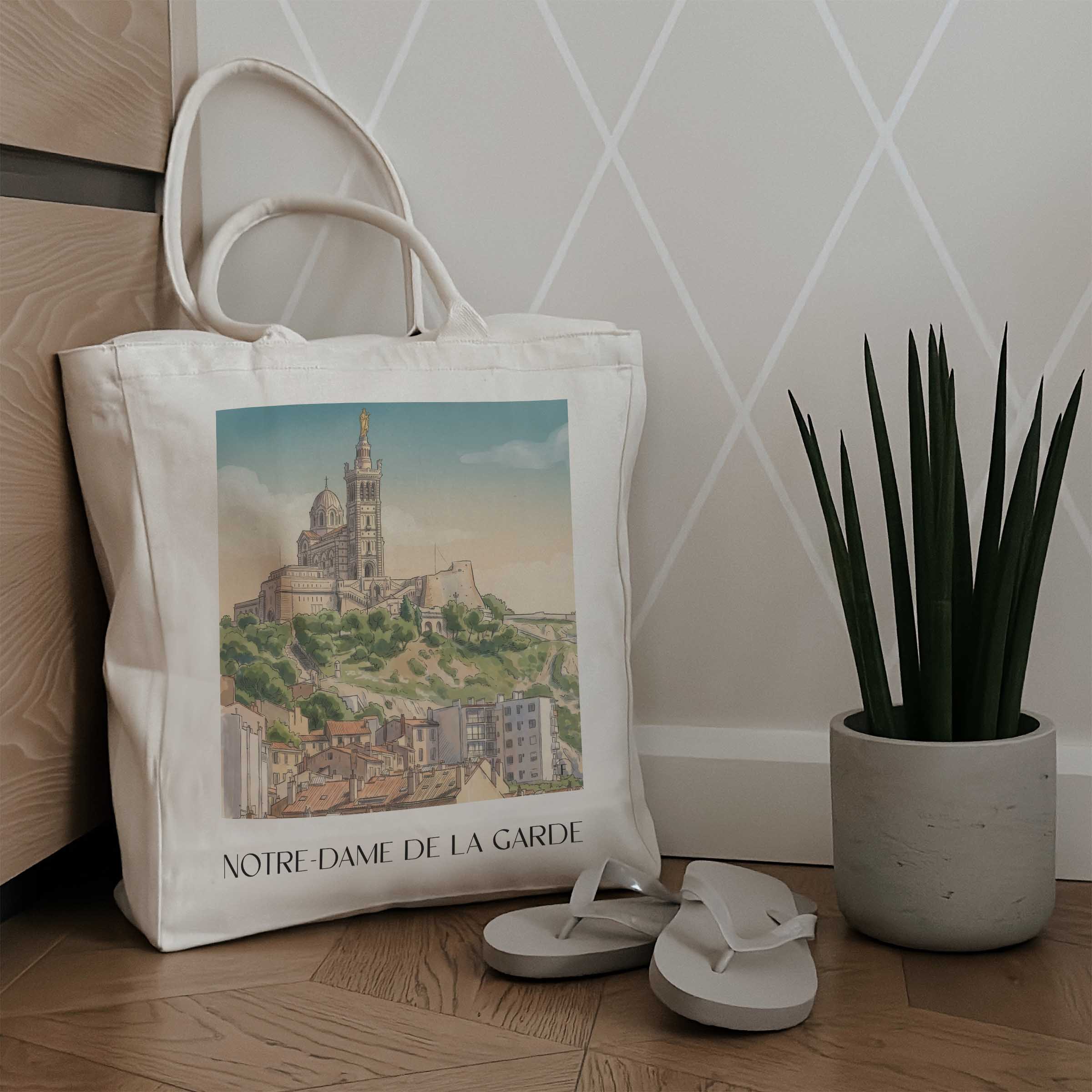 notre-dame-de-la-garde-marseille-frankreich-einkaufstasche-aquarell