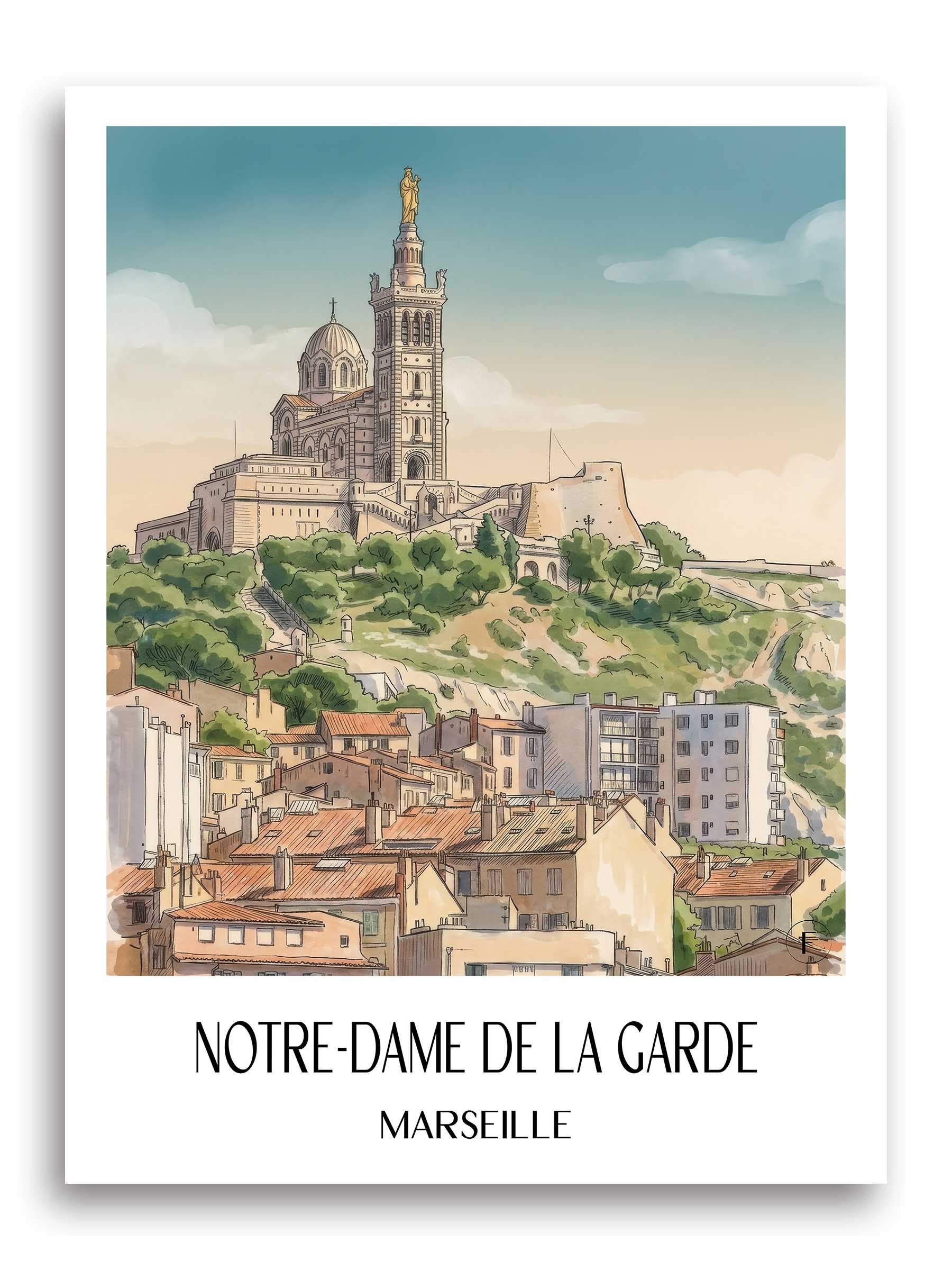 Notre-Dame de la Garde Poster - Marseille - Frankreich Kunstdruck - Aquarell von A4 bis A1