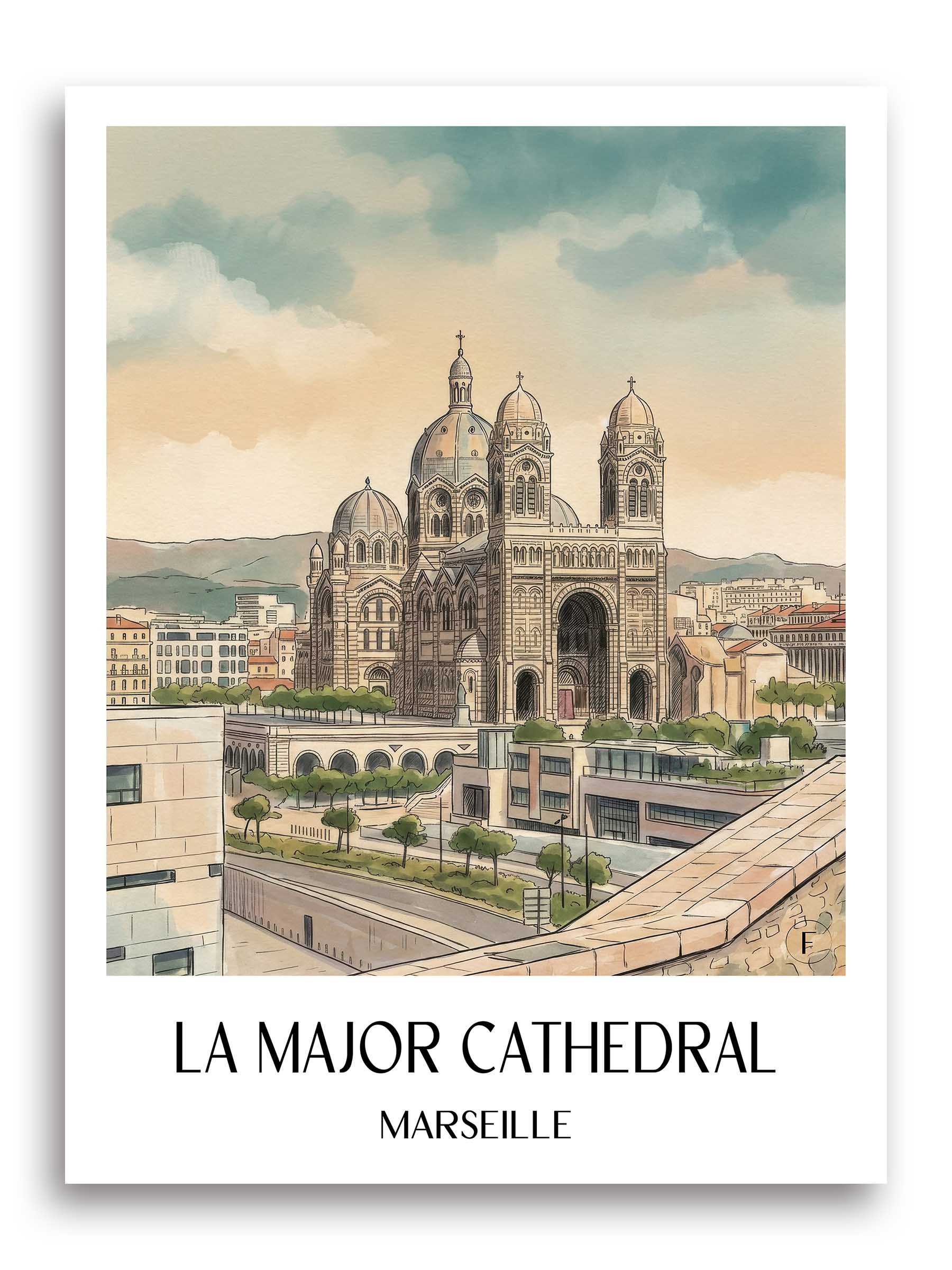 Cathédrale La Major Poster - Marseille - Frankreich Kunstdruck - Aquarell von A4 bis A1