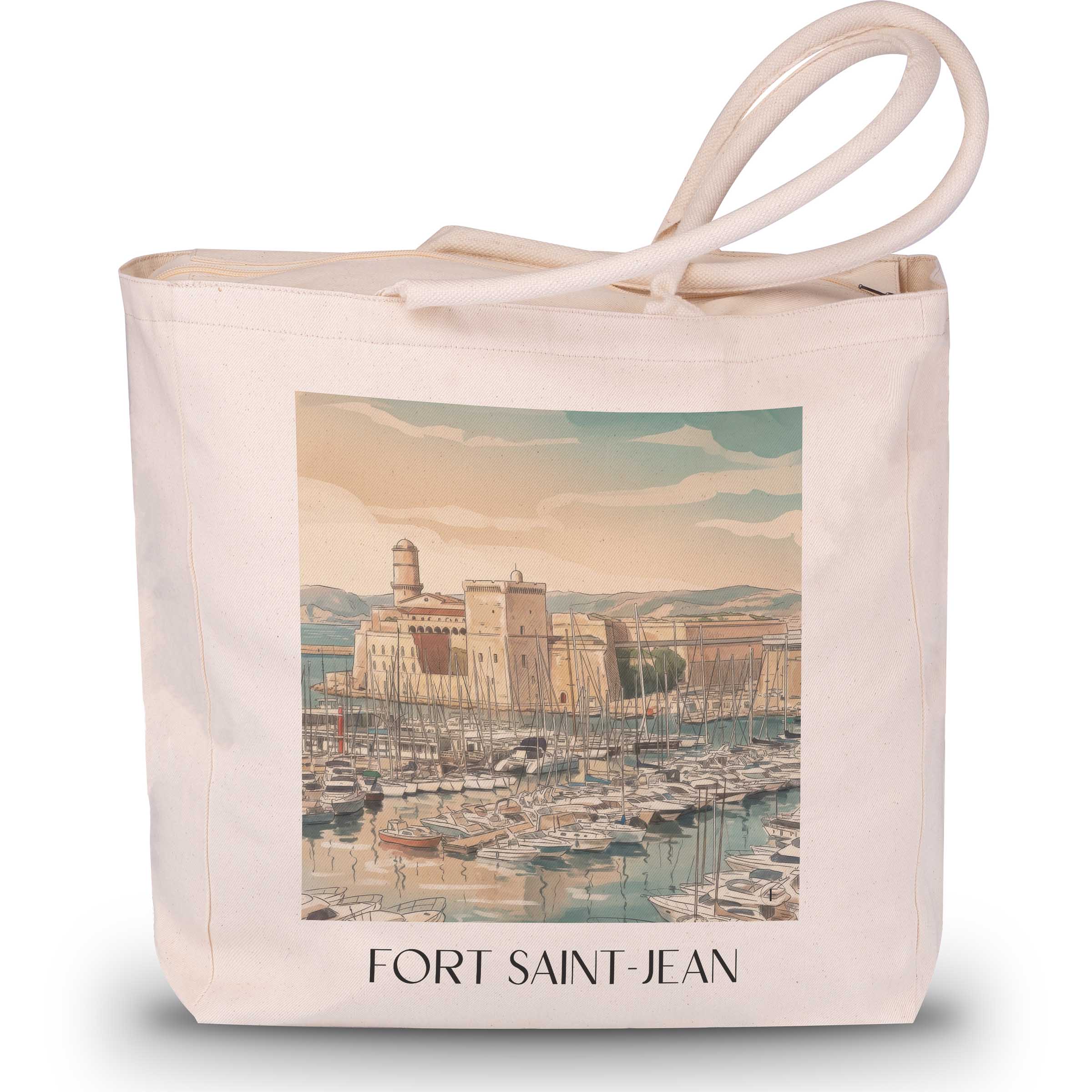 Fort Saint-Jean Shopping Tasche - Marseille - Frankreich Tote Bag - Einkaufstasche im Aquarell Stil