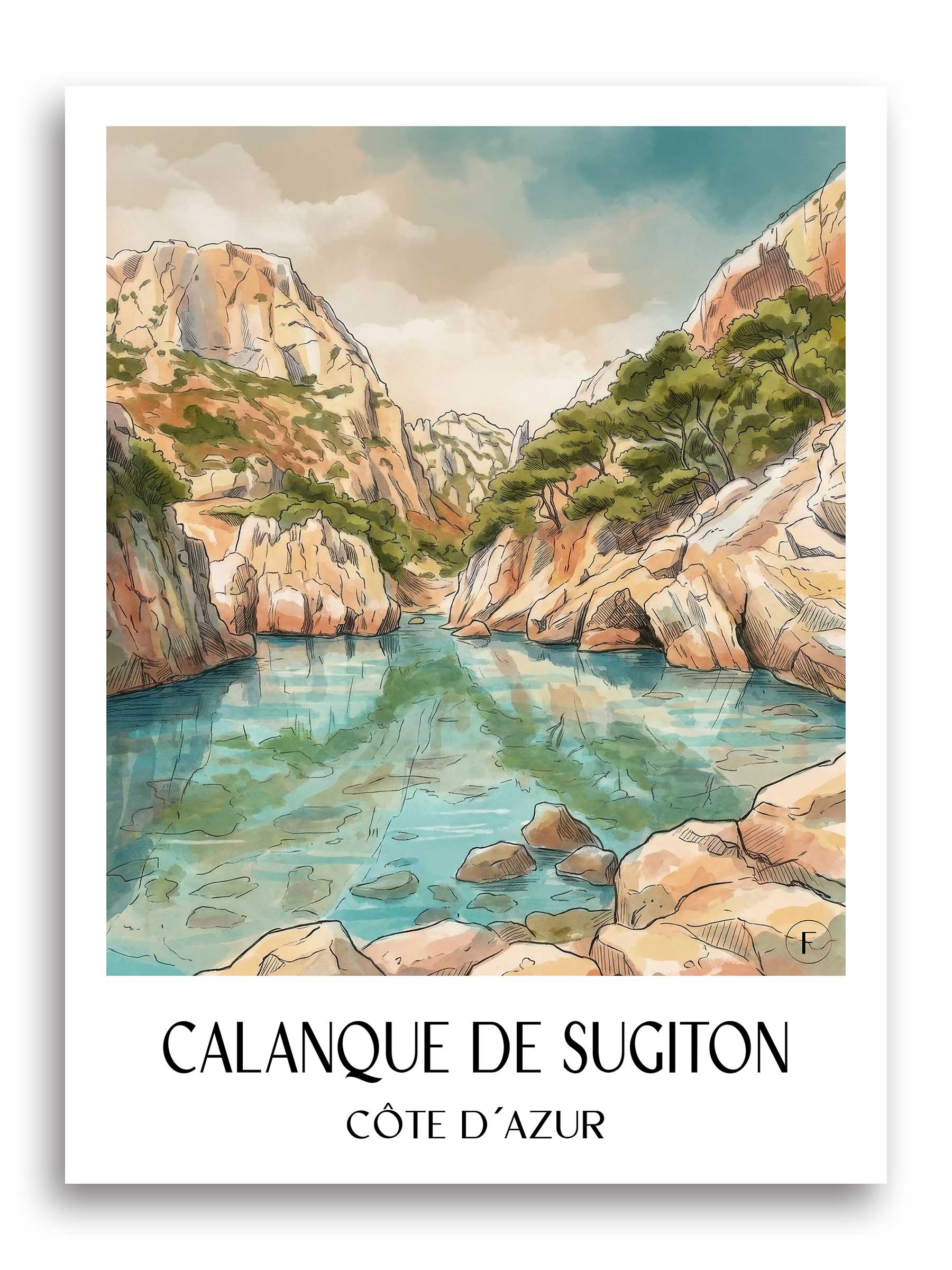 calanque-de-sugiton-côte-d´azur-frankreich-poster-aquarell