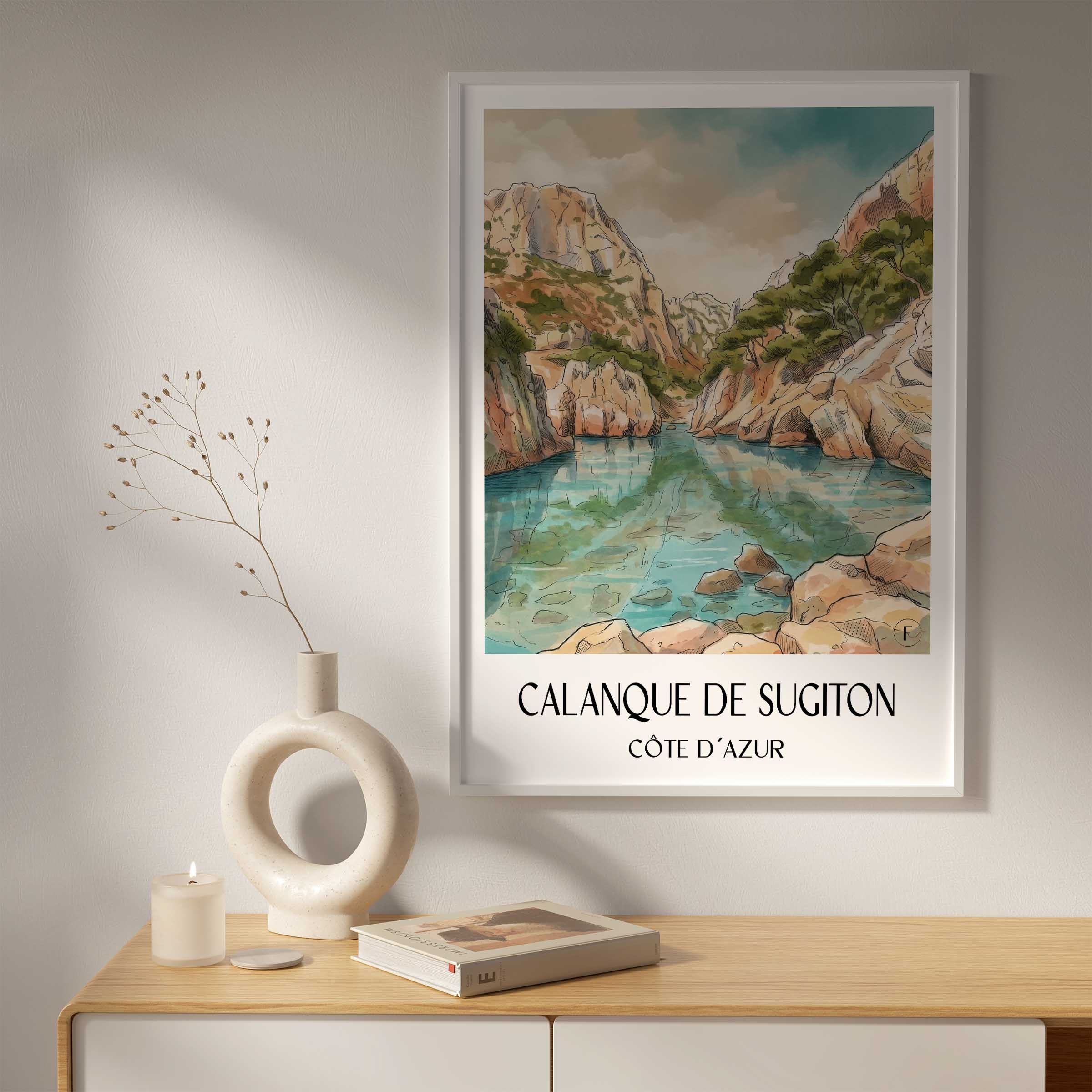 calanque-de-sugiton-côte-d´azur-frankreich-poster-aquarell