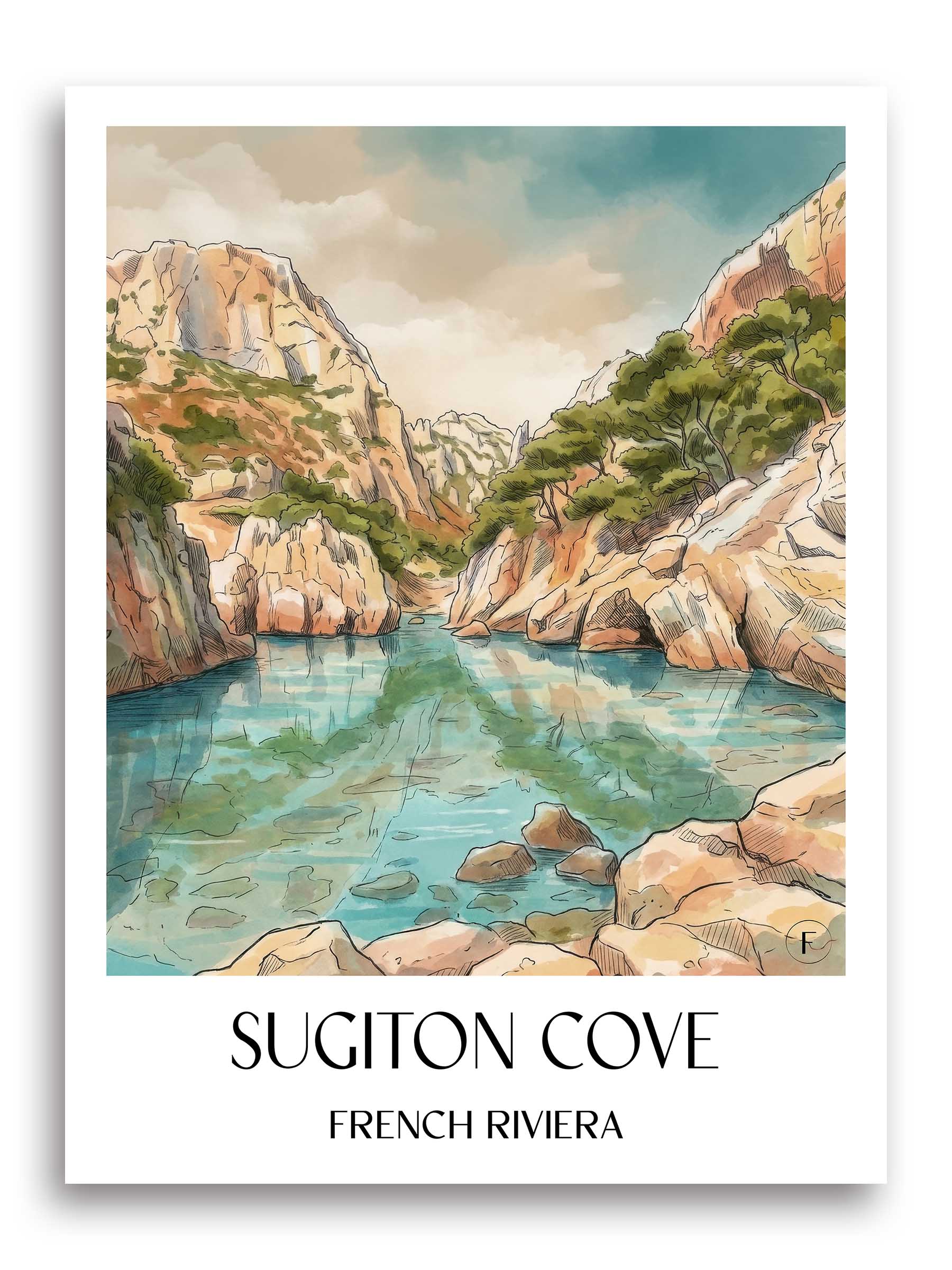 Calanque de Sugiton Poster - Côte d´Azur - Frankreich Kunstdruck - Aquarell von A4 bis A1