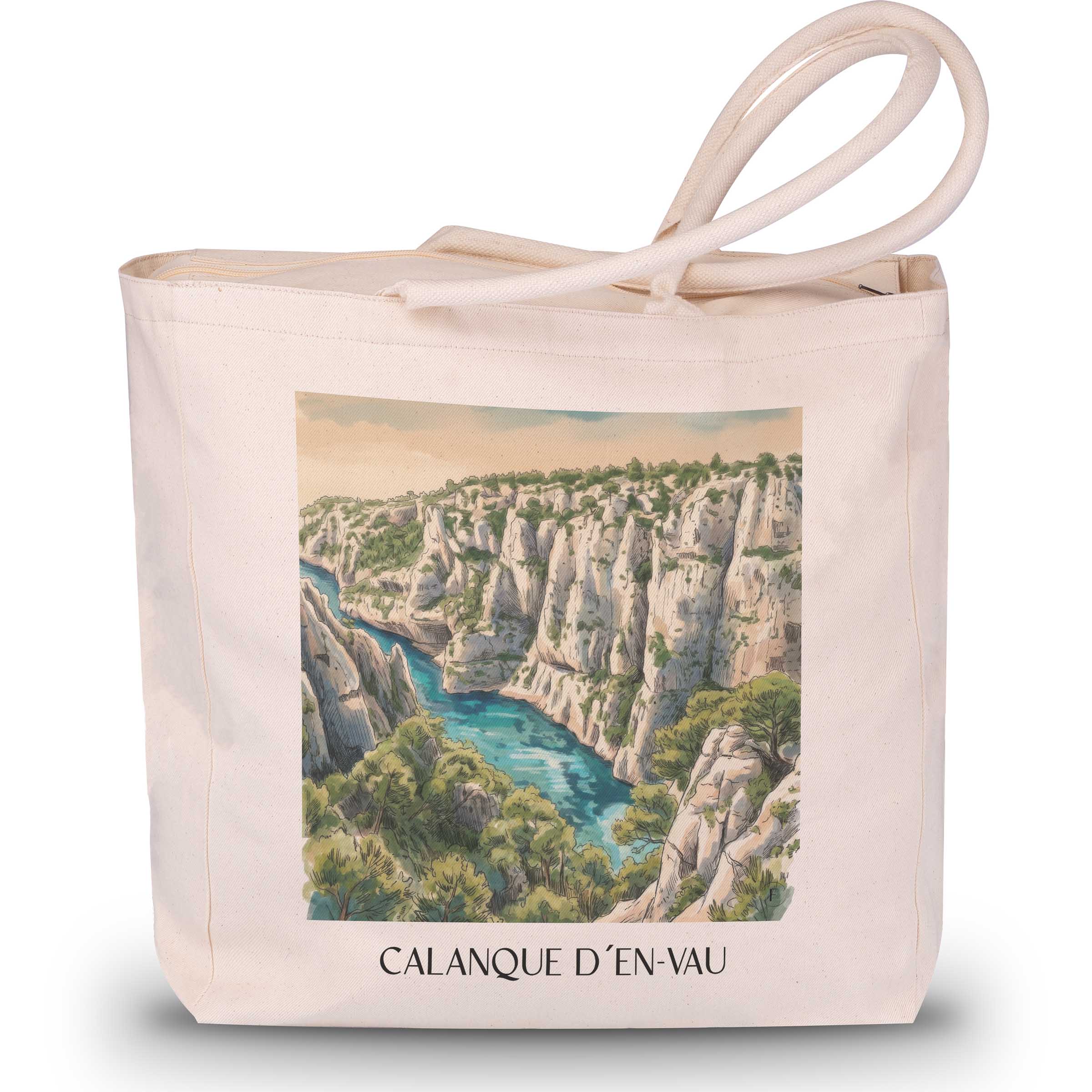 calanque-d´en-vau-côte-d´azur-frankreich-einkaufstasche-aquarell