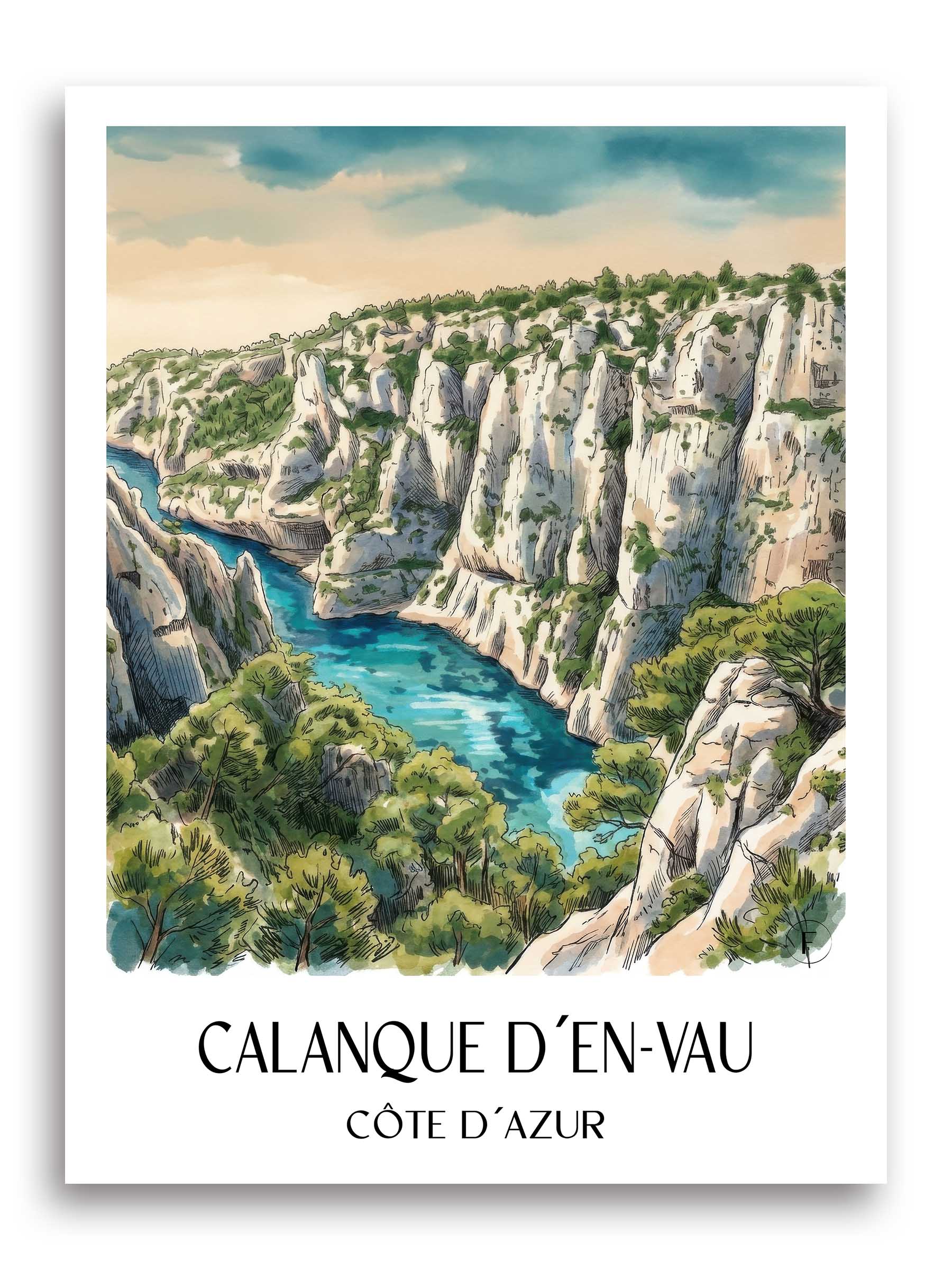 calanque-d´en-vau-côte-d´azur-frankreich-poster-aquarell