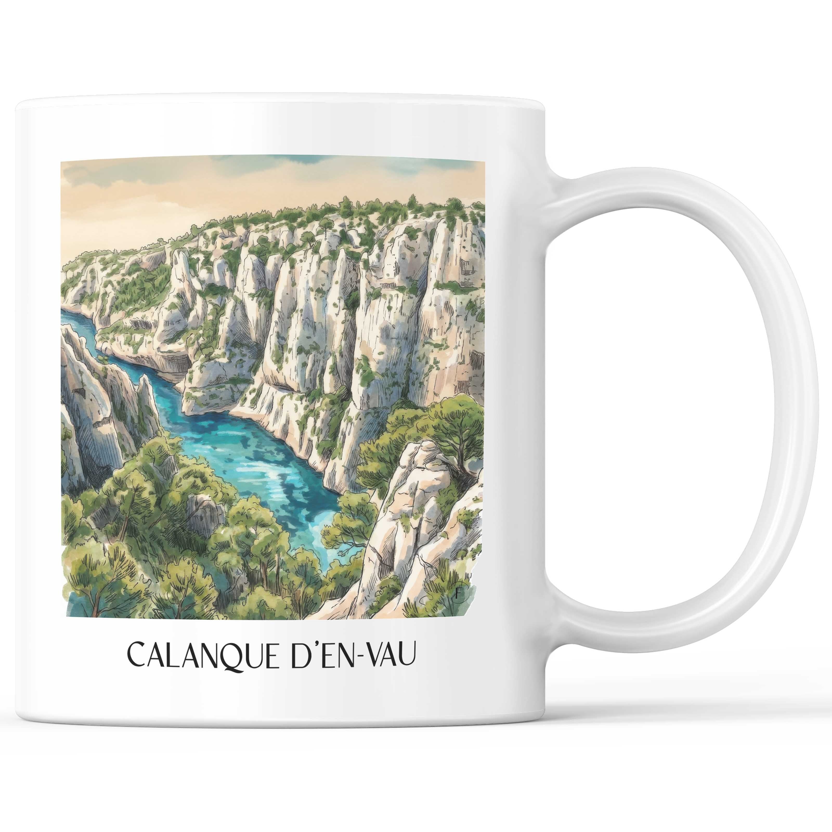 Calanque d´En-Vau Kaffeebecher - Côte d´Azur - Frankreich Becher - Kaffeetasse im Aquarell Stil