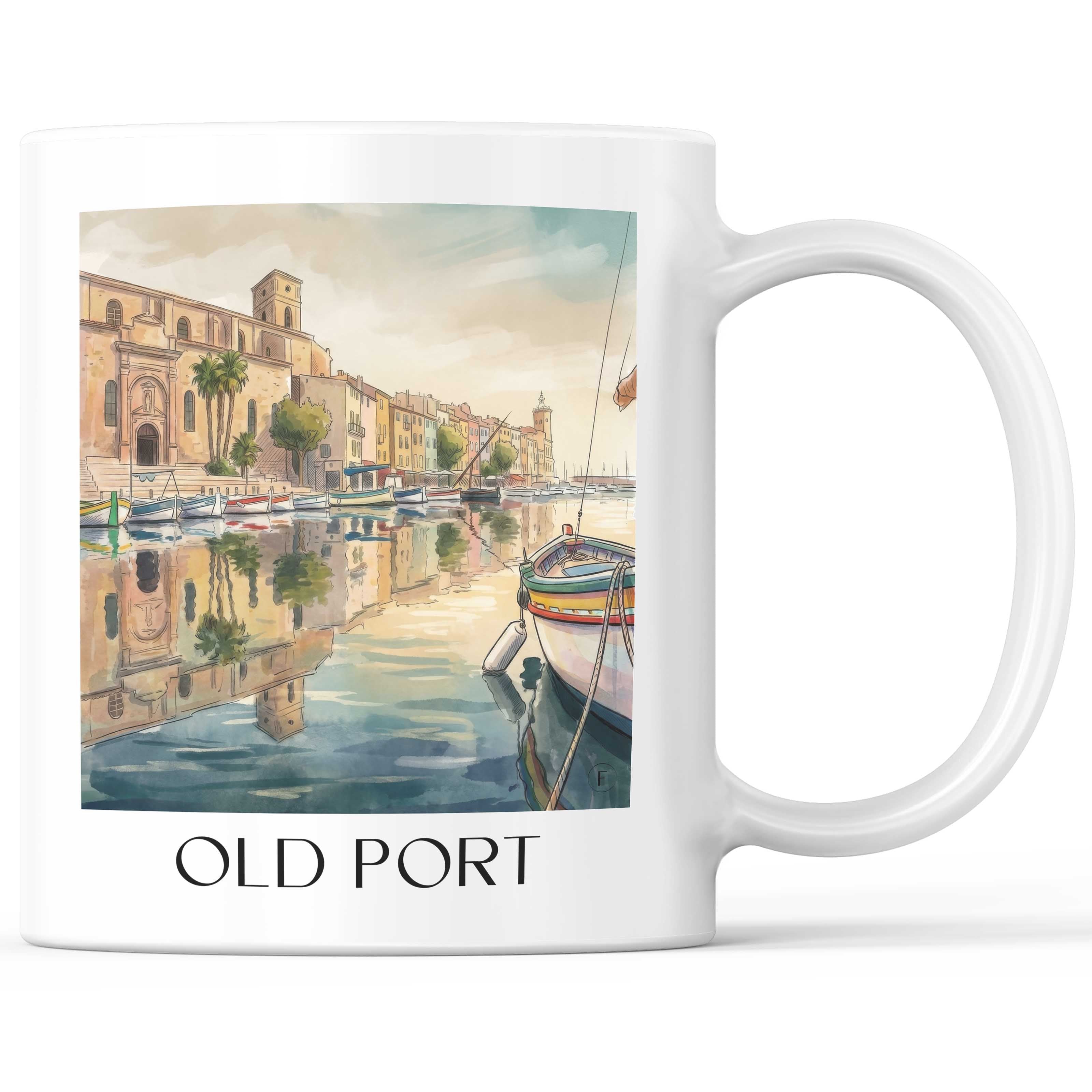 Vieux-Port Kaffeebecher - La Ciotat - Frankreich Becher - Kaffeetasse im Aquarell Stil