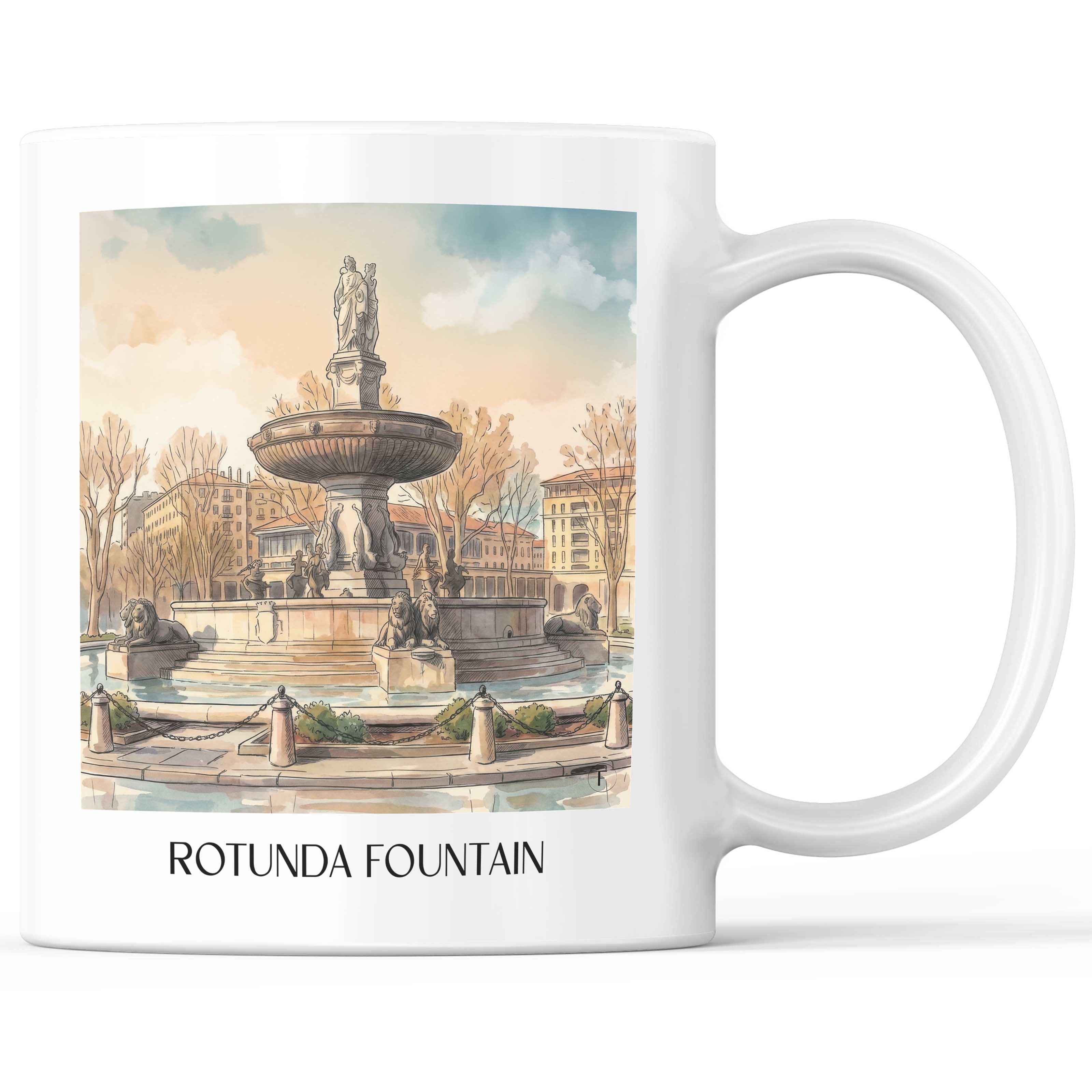 Fontaine de la Rotonde Kaffeebecher - Aix-en-Provence - Frankreich Becher - Kaffeetasse im Aquarell Stil