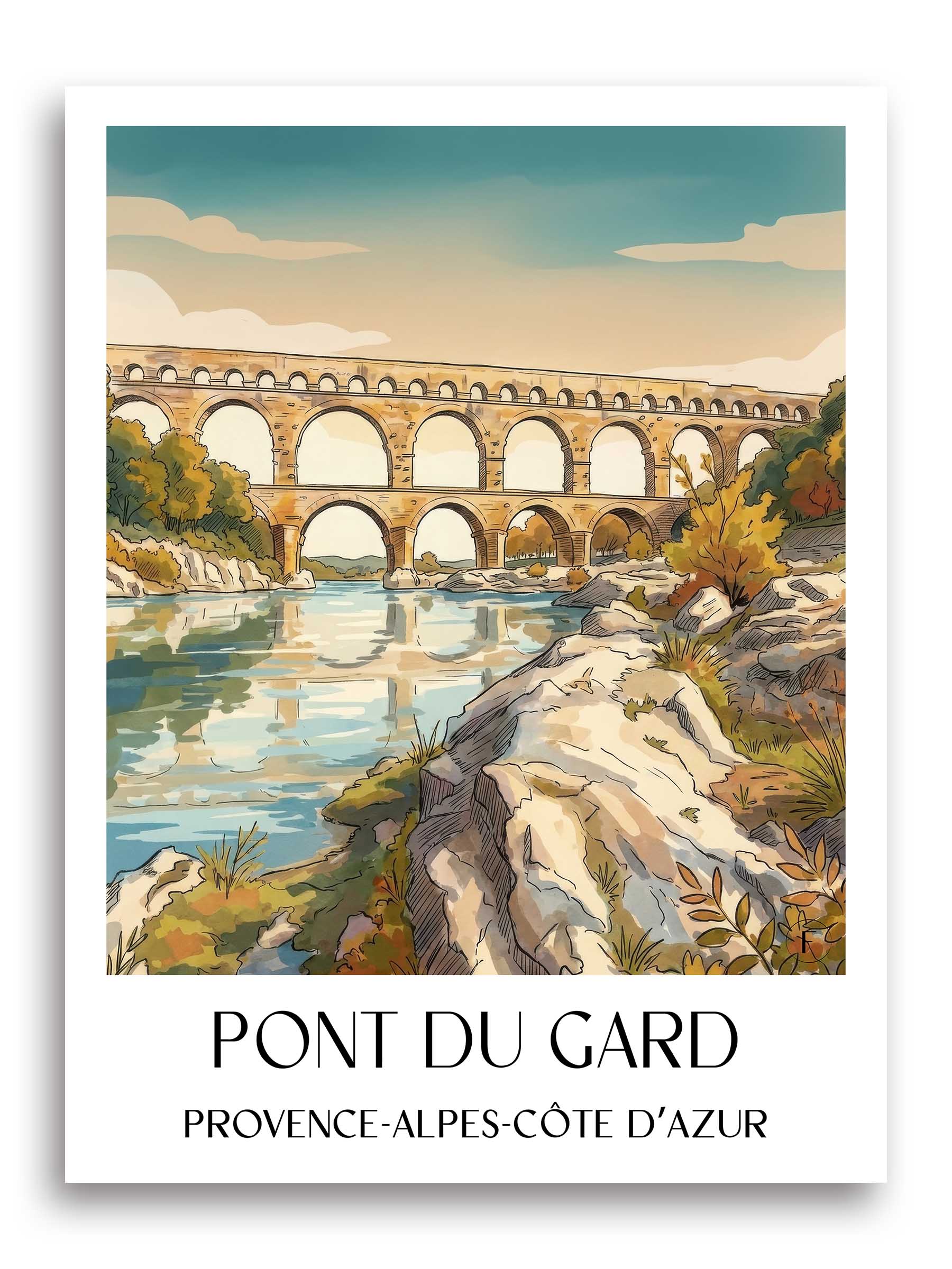 Pont du Gard Poster - Provence - Frankreich Kunstdruck - Aquarell von A4 bis A1