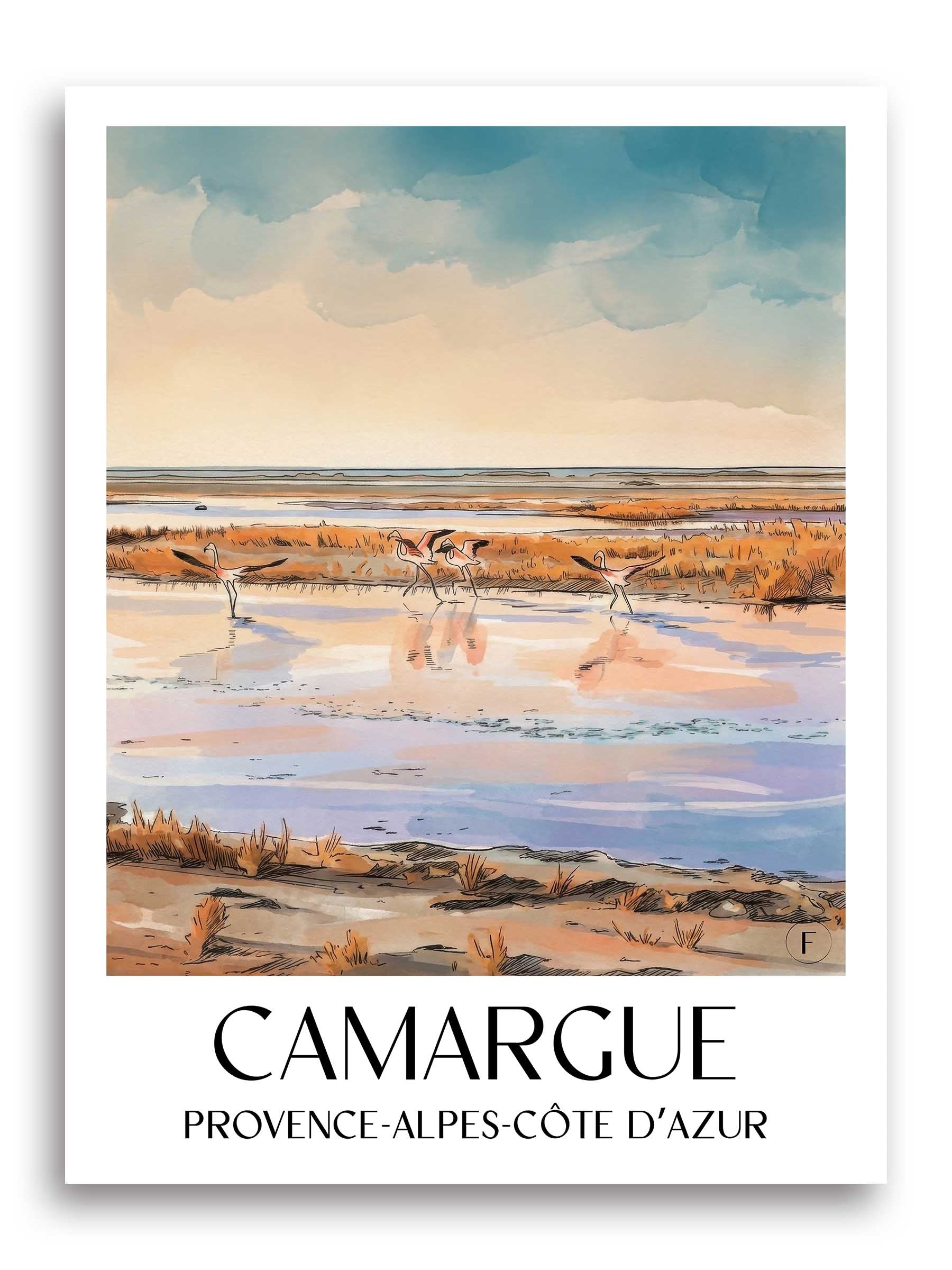 Camargue Poster - Provence - Frankreich Kunstdruck - Aquarell von A4 bis A1