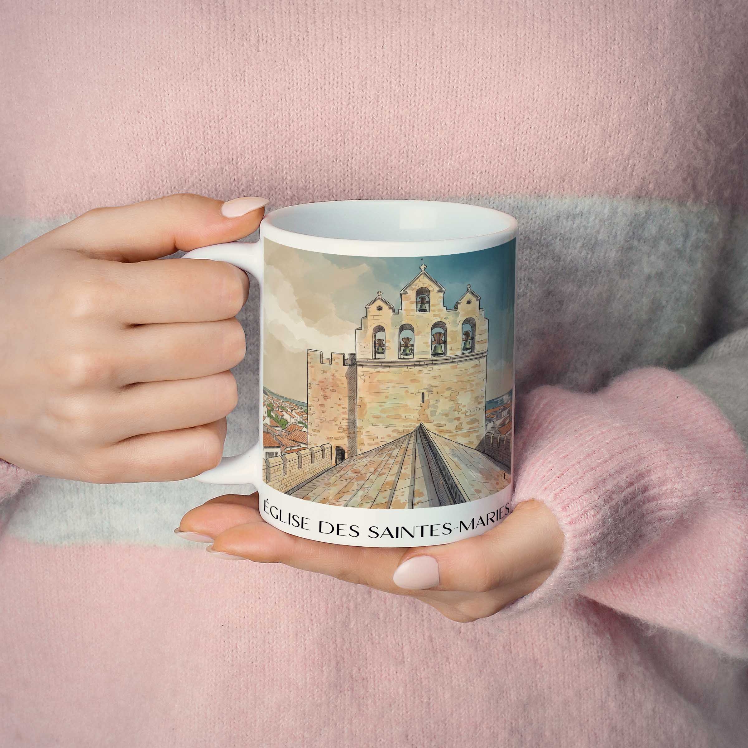 église-des-saintes-maries-saintes-maries-de-la-mer-frankreich-kaffeebecher-aquarell