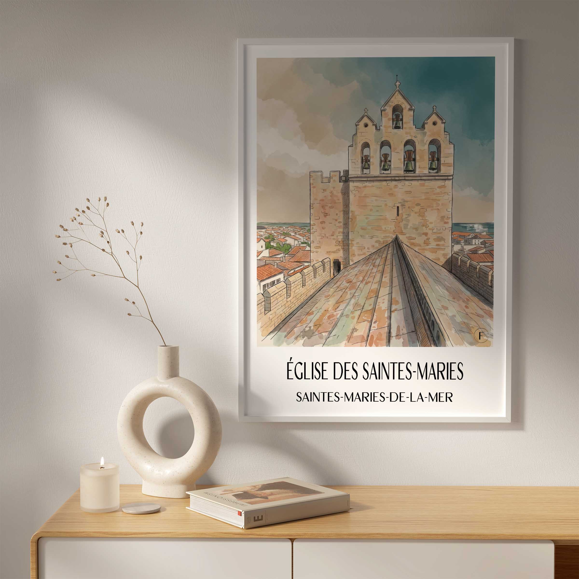 église-des-saintes-maries-saintes-maries-de-la-mer-frankreich-poster-aquarell