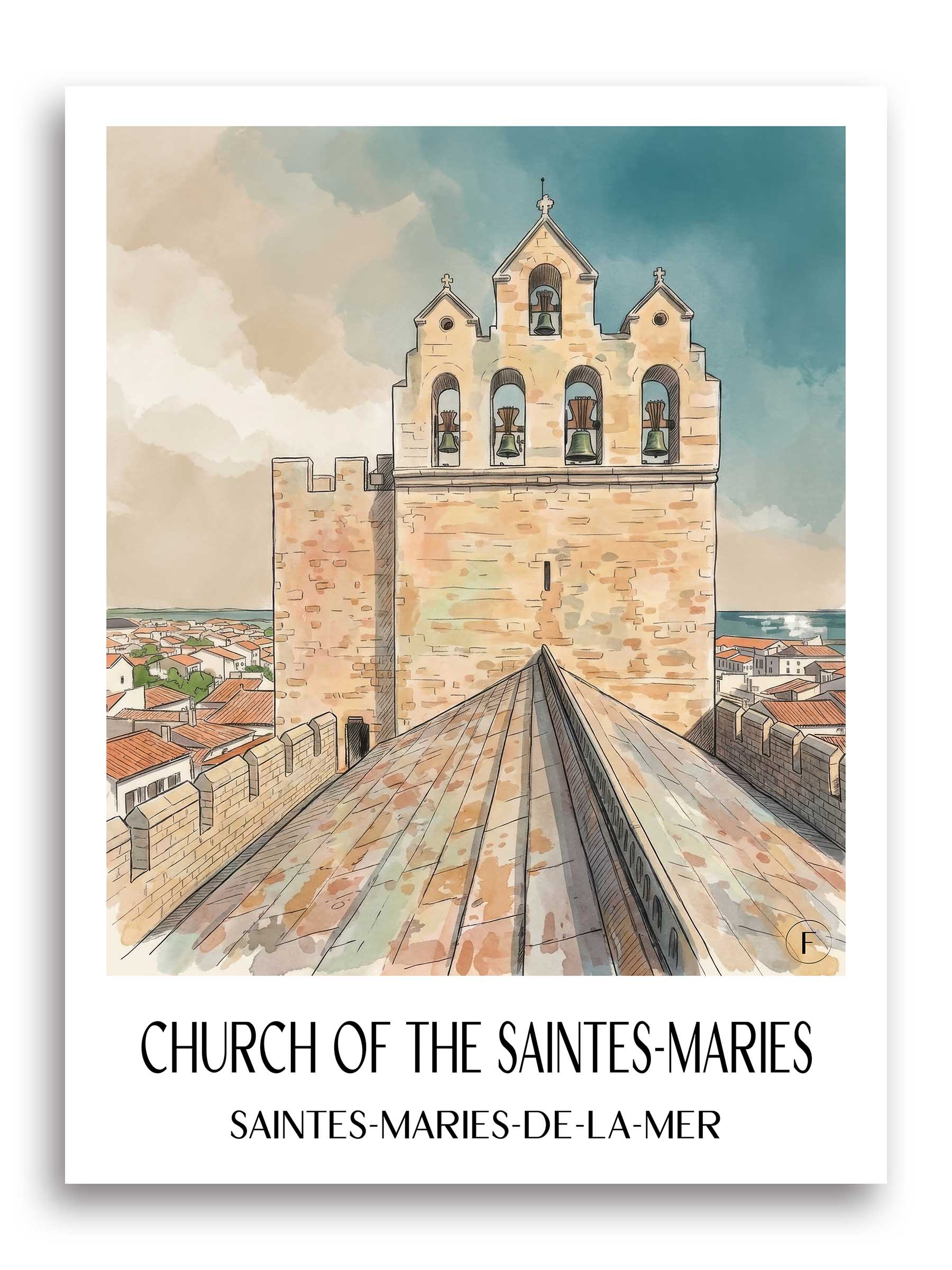 Église des Saintes-Maries Poster - Saintes-Maries-de-la-Mer - Frankreich Kunstdruck - Aquarell von A4 bis A1