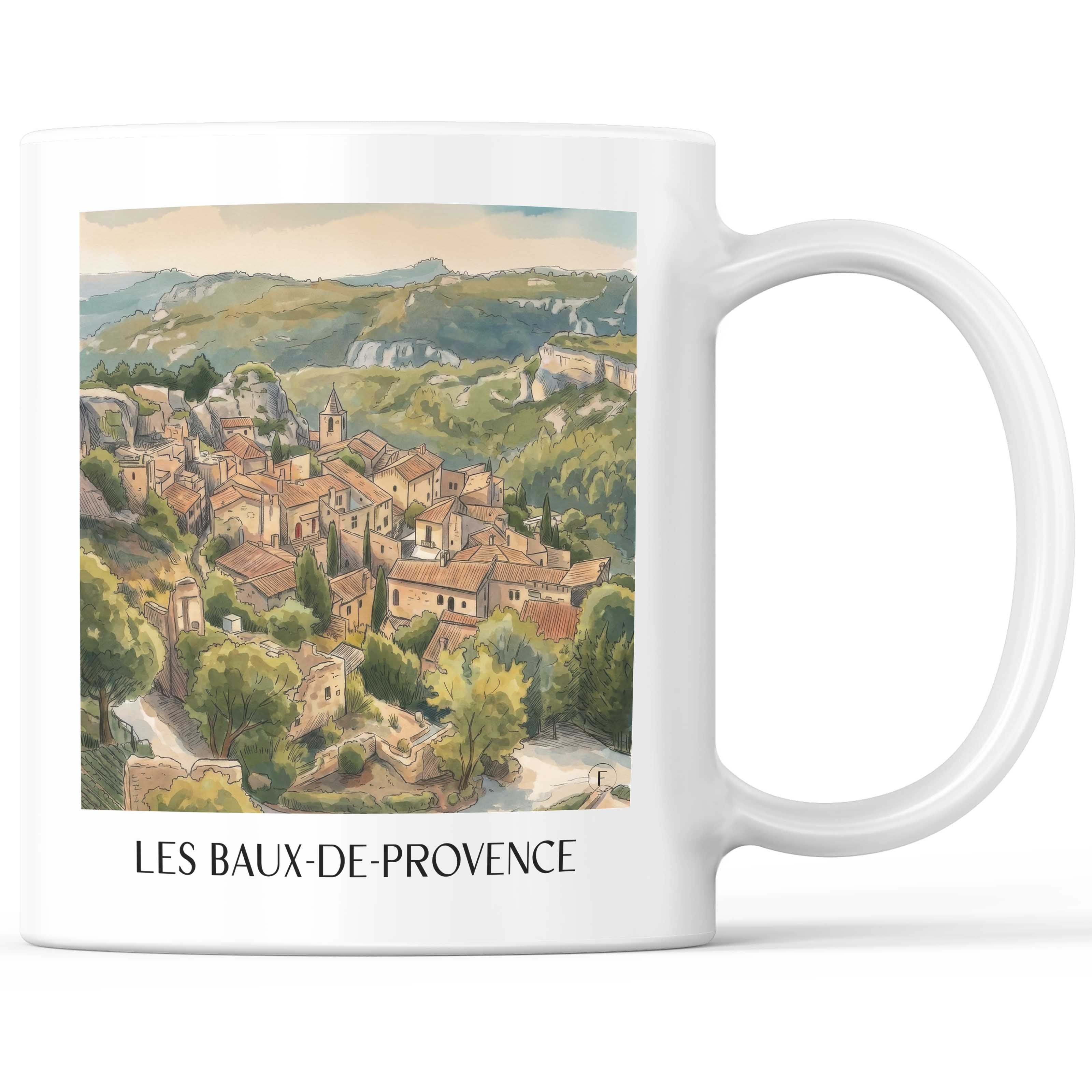 Les Baux-de-Provence Kaffeebecher - Alpilles - Frankreich Becher - Kaffeetasse im Aquarell Stil