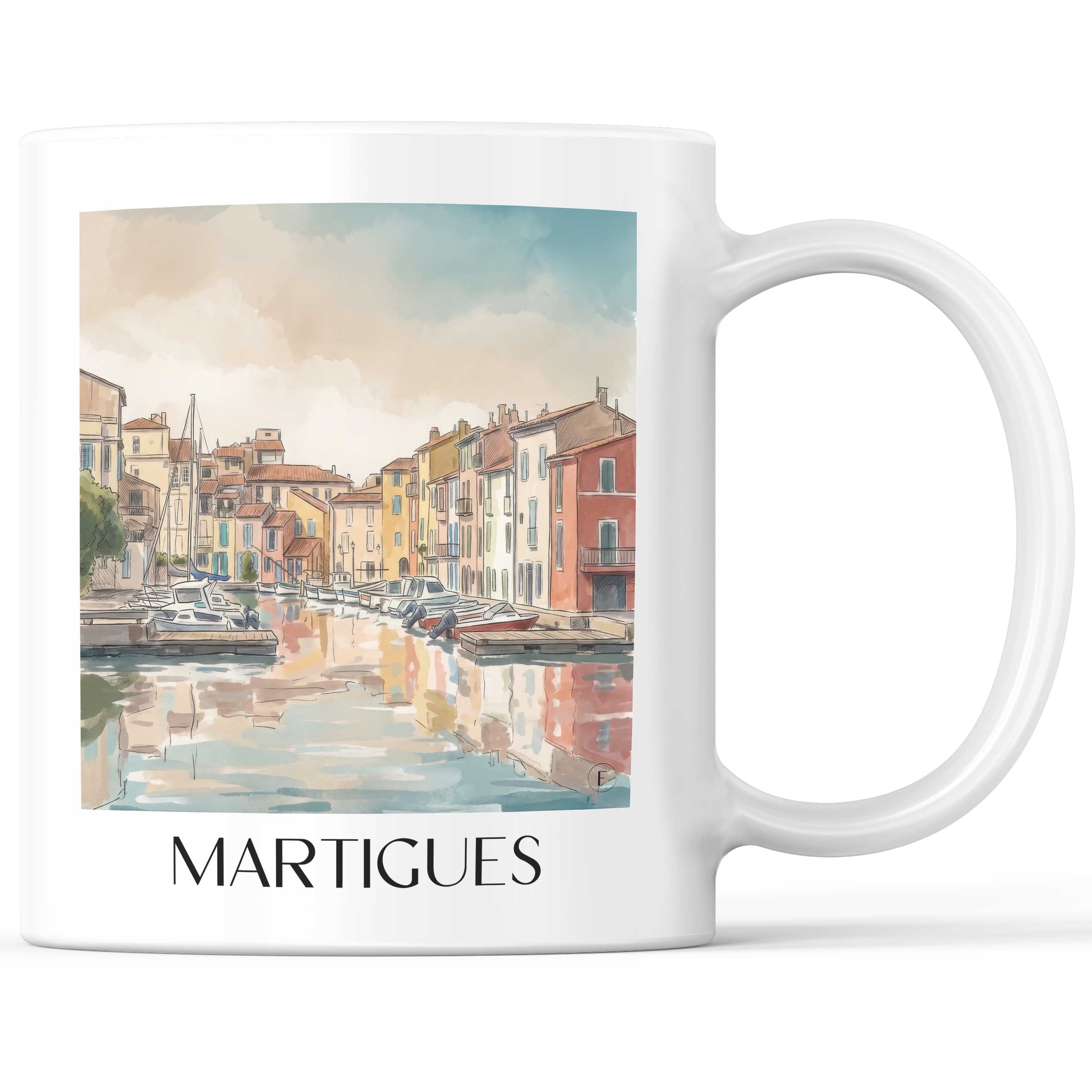 Martigues Kaffeebecher - Côte Bleue - Frankreich Becher - Kaffeetasse im Aquarell Stil