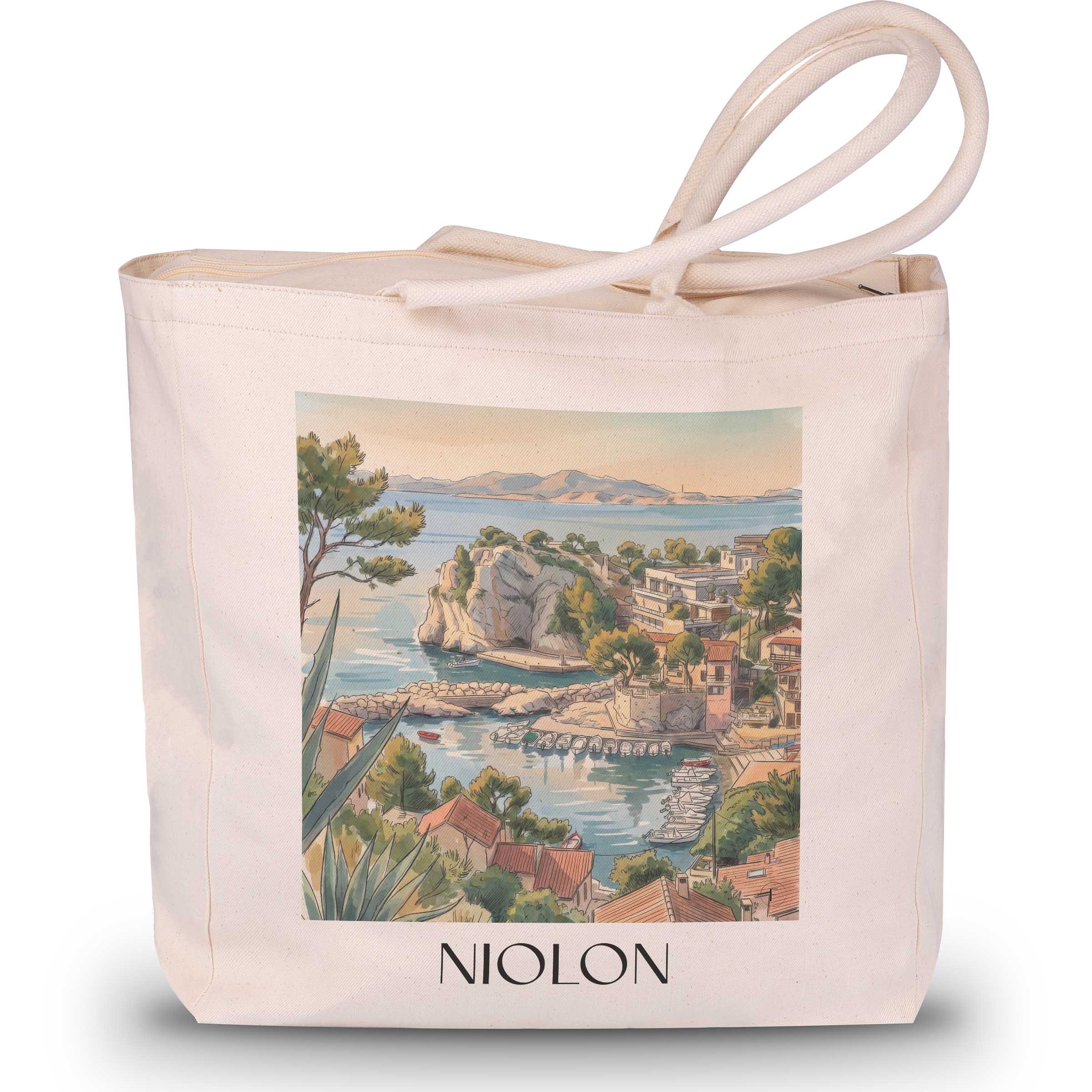 Niolon Shopping Tasche - Côte Bleue - Frankreich Tote Bag - Einkaufstasche im Aquarell Stil