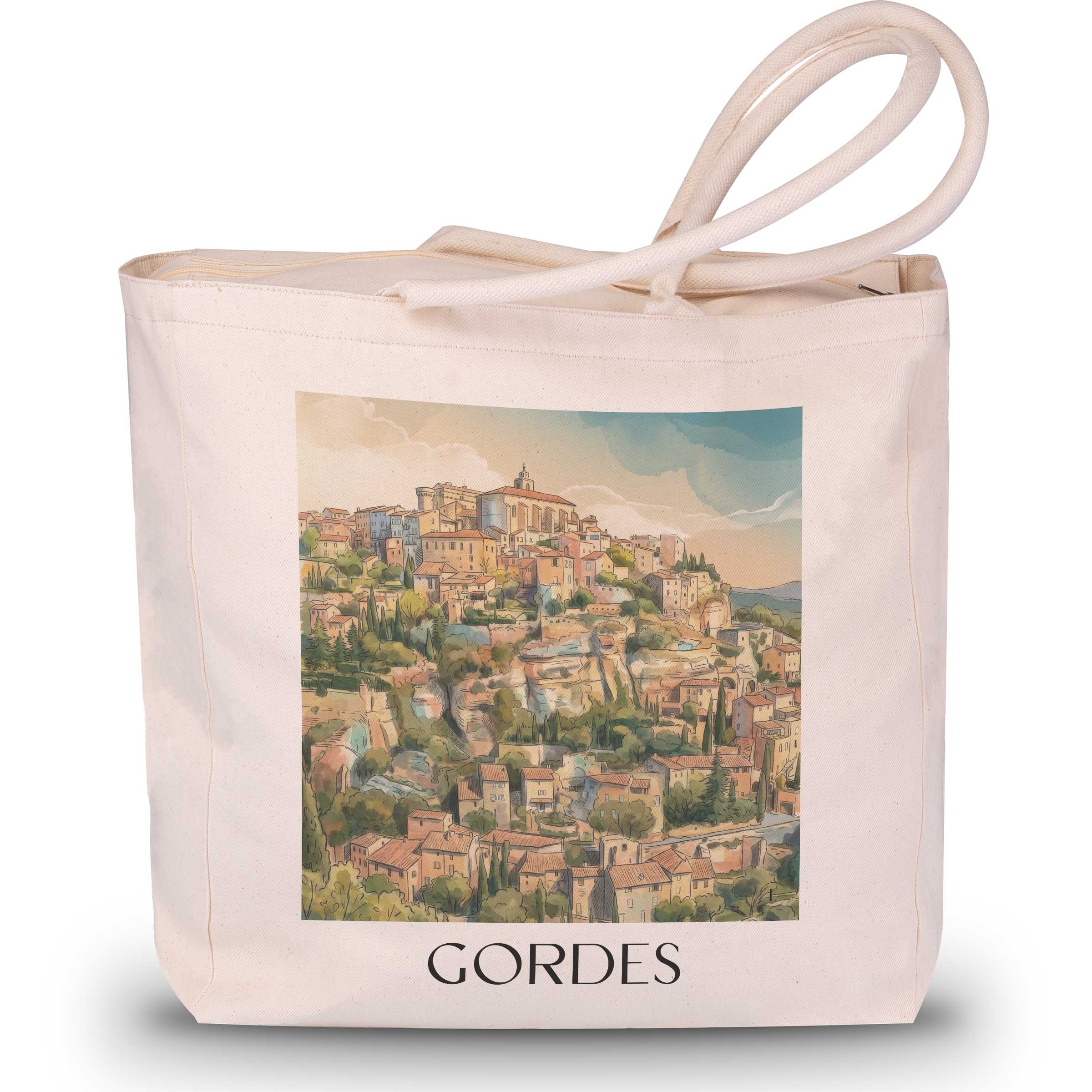 Gordes Shopping Tasche - Provence - Frankreich Tote Bag - Einkaufstasche im Aquarell Stil