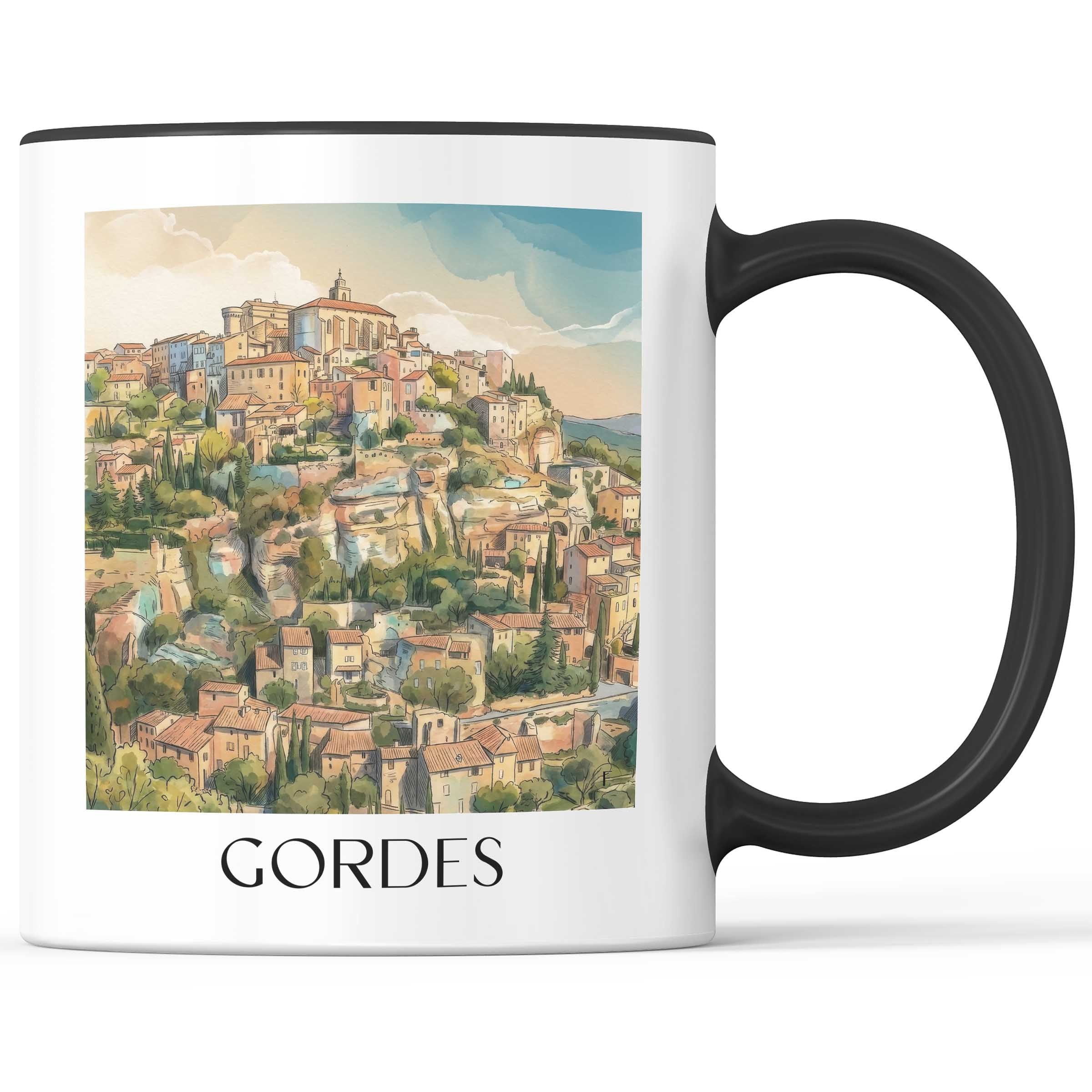 Gordes Kaffeebecher - Provence - Frankreich Becher - Kaffeetasse im Aquarell Stil