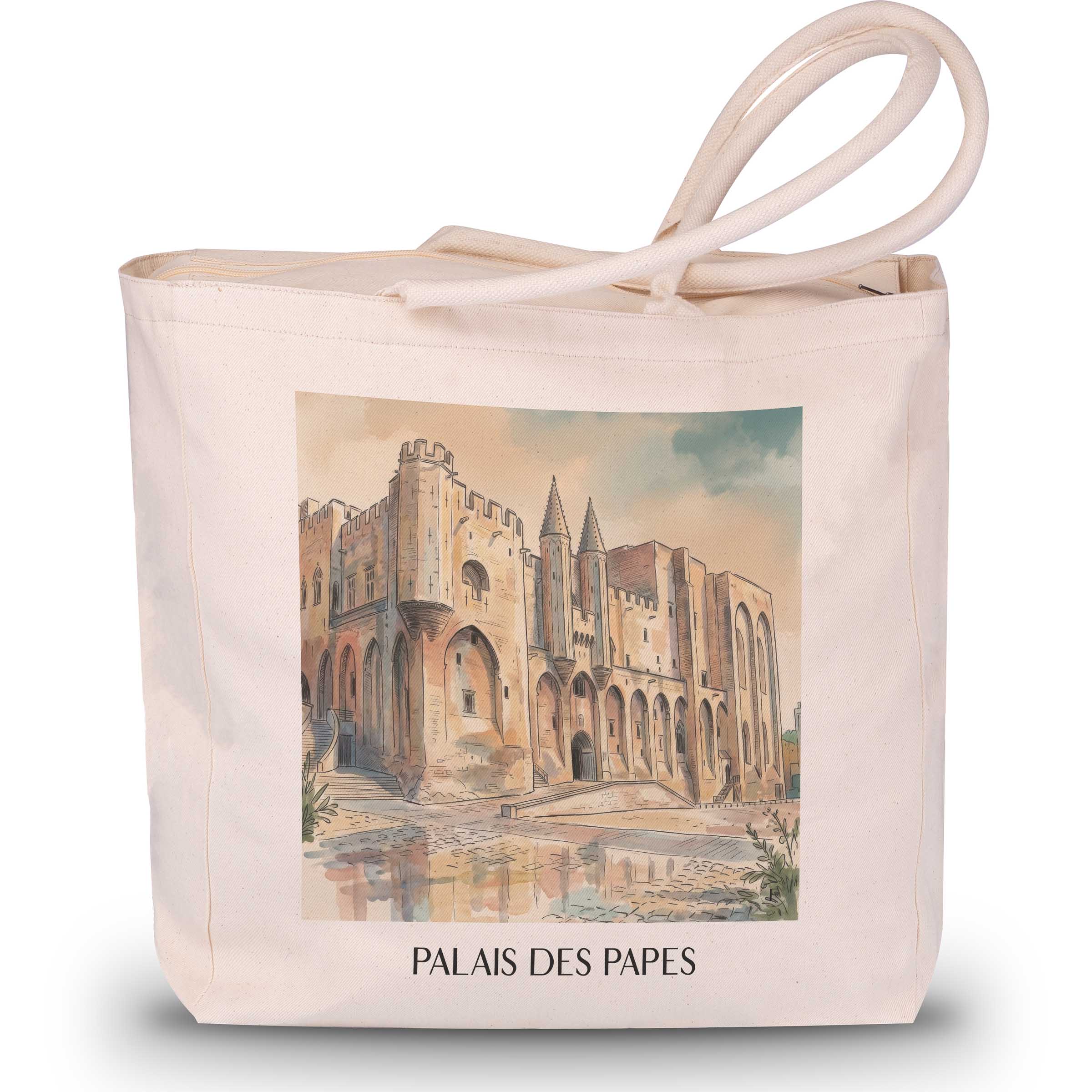 palais-des-papes-avignon-frankreich-einkaufstasche-aquarell