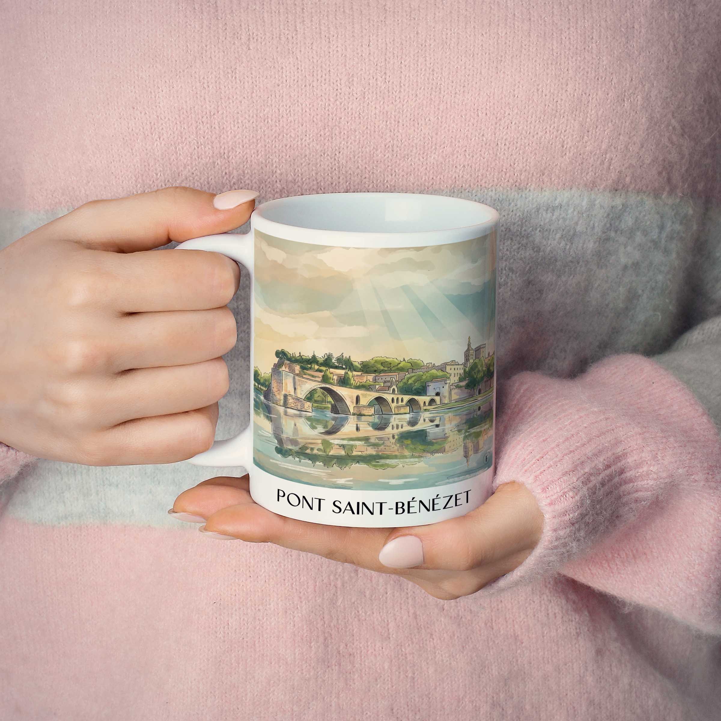 pont-saint-bénézet-avignon-frankreich-kaffeebecher-aquarell