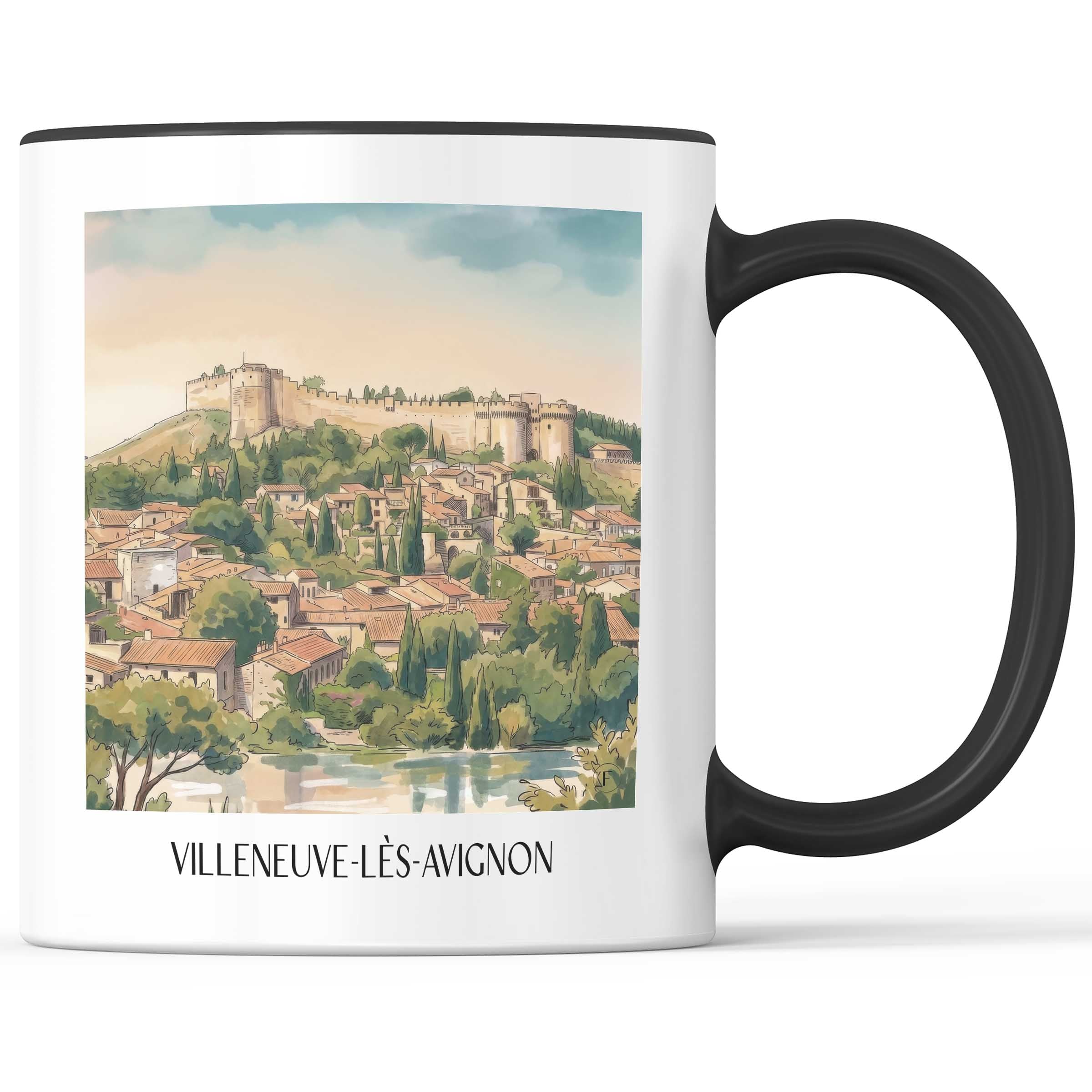 Villeneuve-lès-Avignon Kaffeebecher - Okzitanien - Frankreich Becher - Kaffeetasse im Aquarell Stil