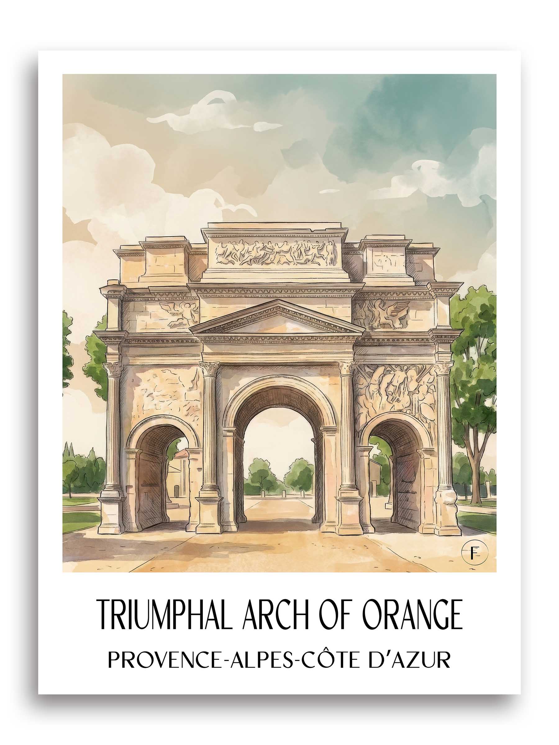 Arc de Triomphe Poster - Orange - Frankreich Kunstdruck - Aquarell von A4 bis A1