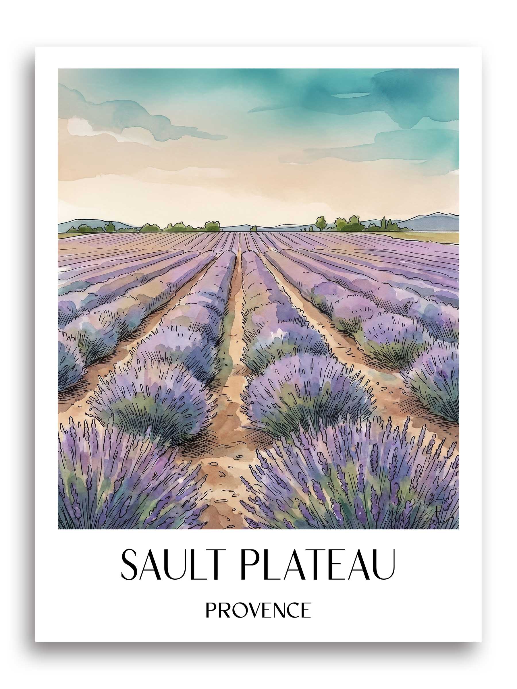 Plateau de Sault Poster - Provence - Frankreich Kunstdruck - Aquarell von A4 bis A1