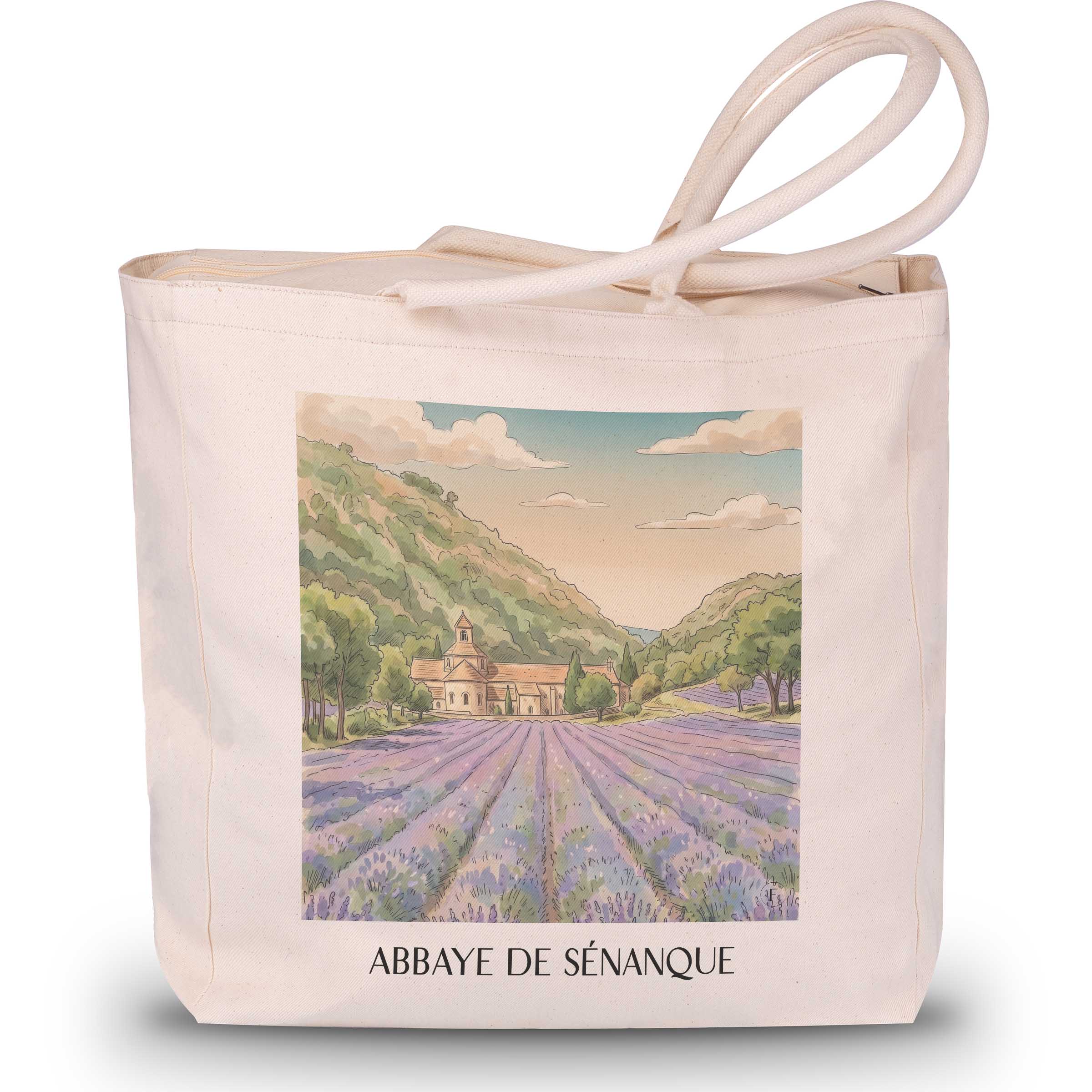 abbaye-de-sénanque-gordes-frankreich-einkaufstasche-aquarell