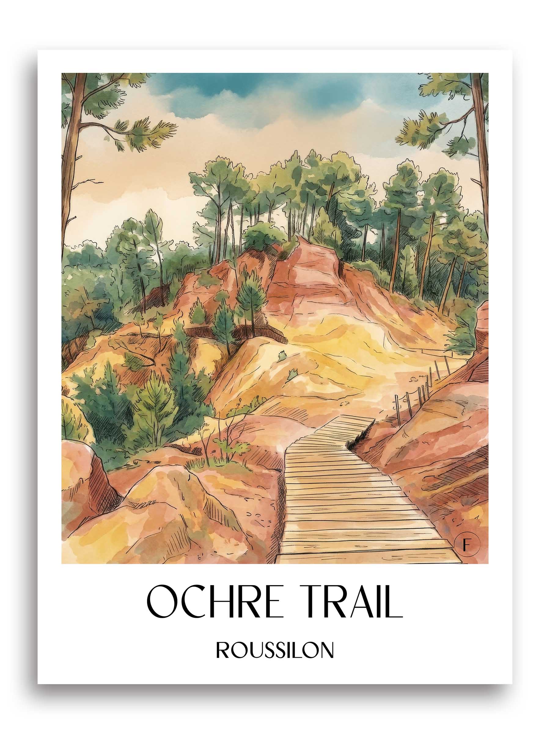 Sentier des Ocres Poster - Roussilon - Frankreich Kunstdruck - Aquarell von A4 bis A1