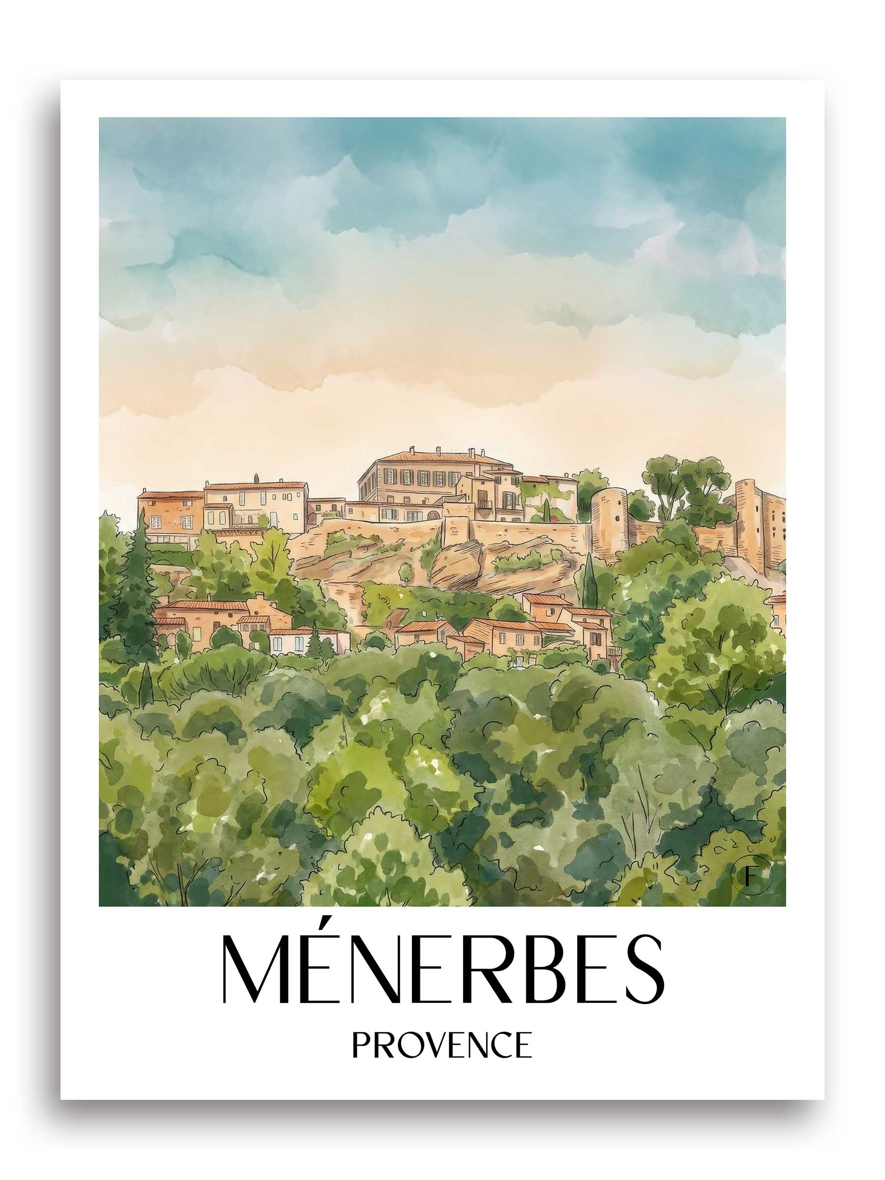 ménerbes-provence-frankreich-poster-aquarell