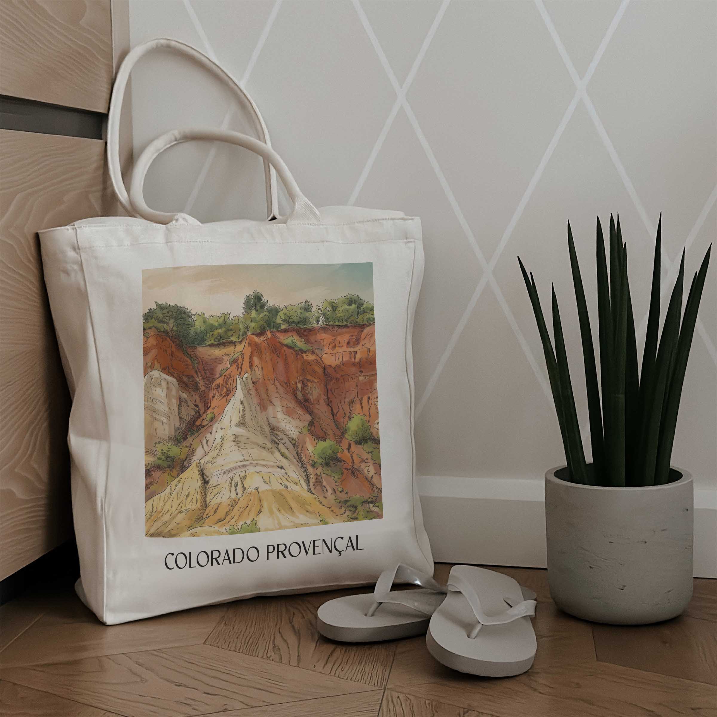 colorado-provençal-rustrel-frankreich-einkaufstasche-aquarell