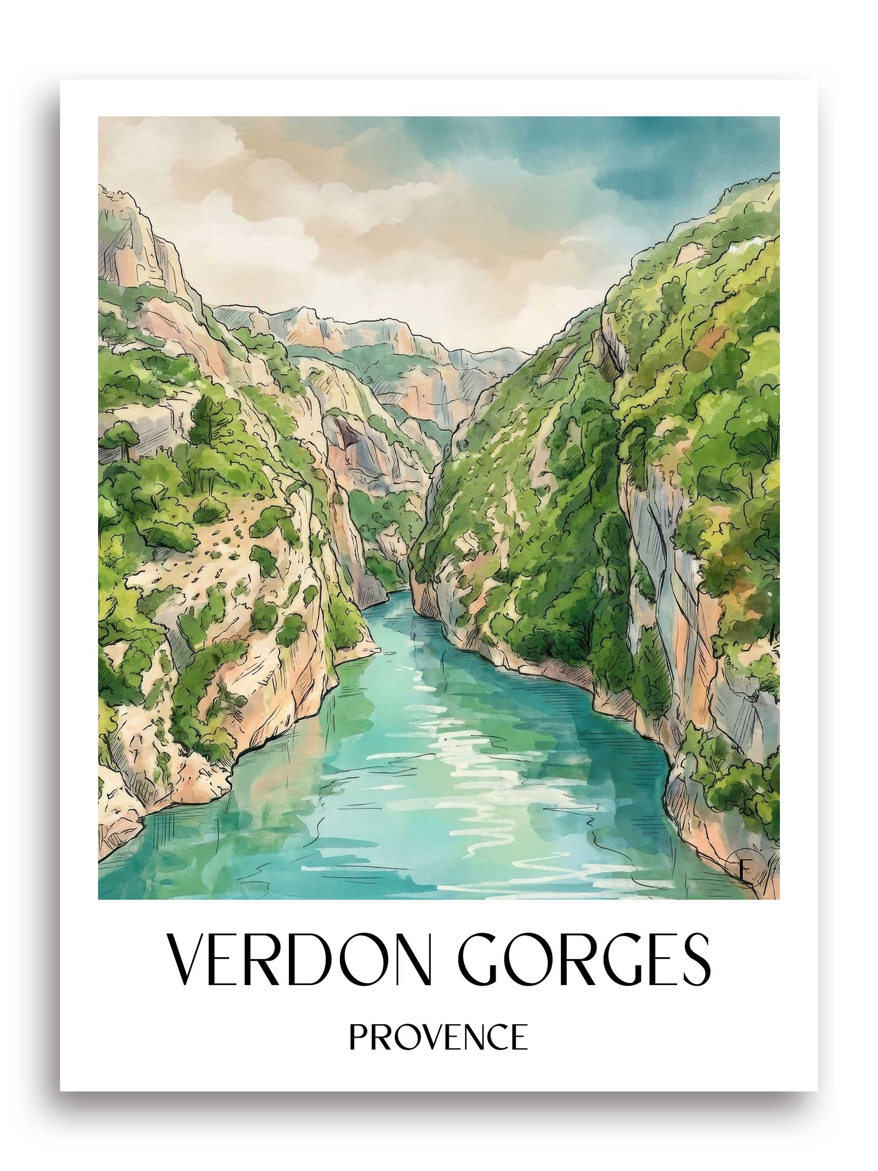 Gorges du Verdon Poster - Provence - Frankreich Kunstdruck - Aquarell von A4 bis A1