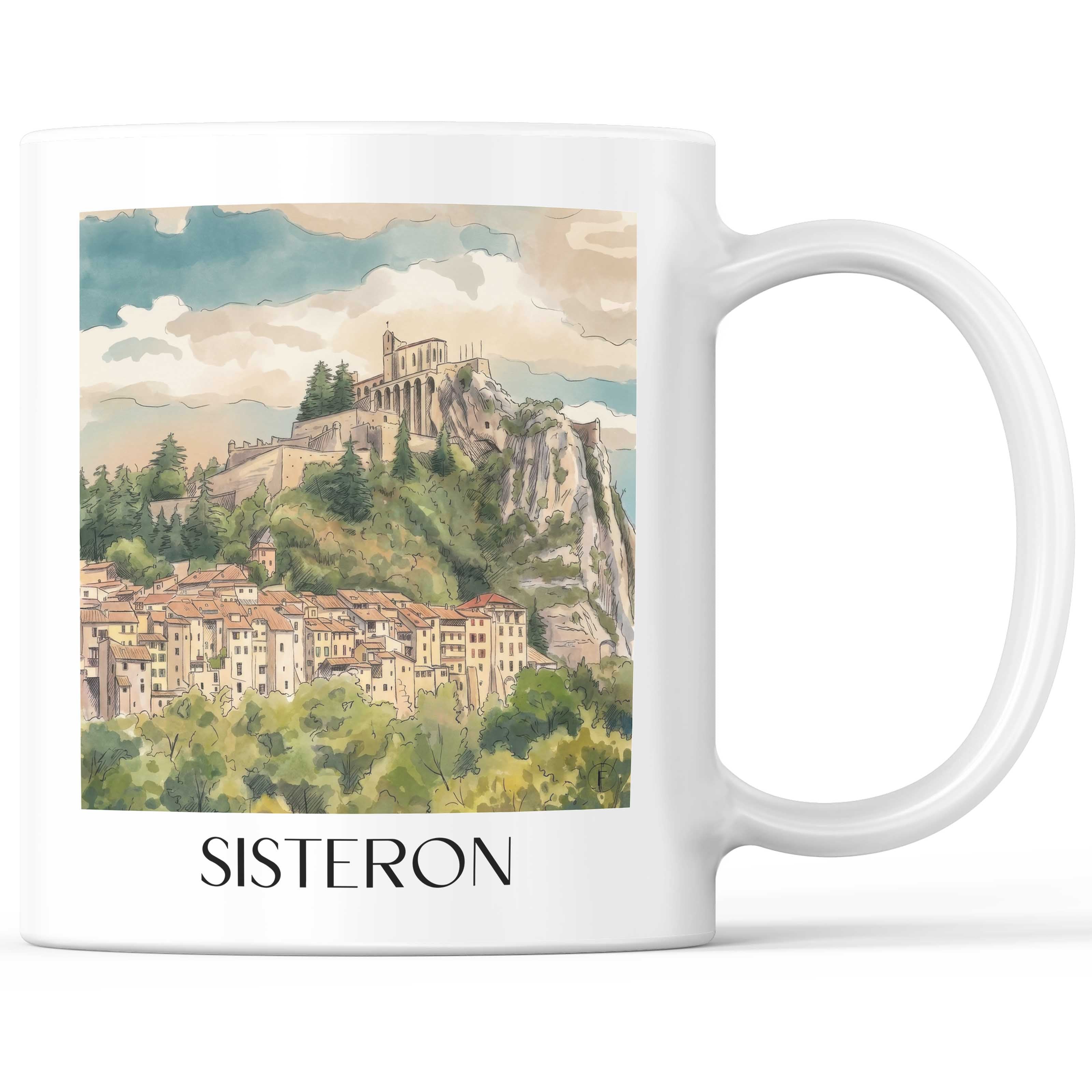 sisteron-provence-frankreich-kaffeebecher-aquarell
