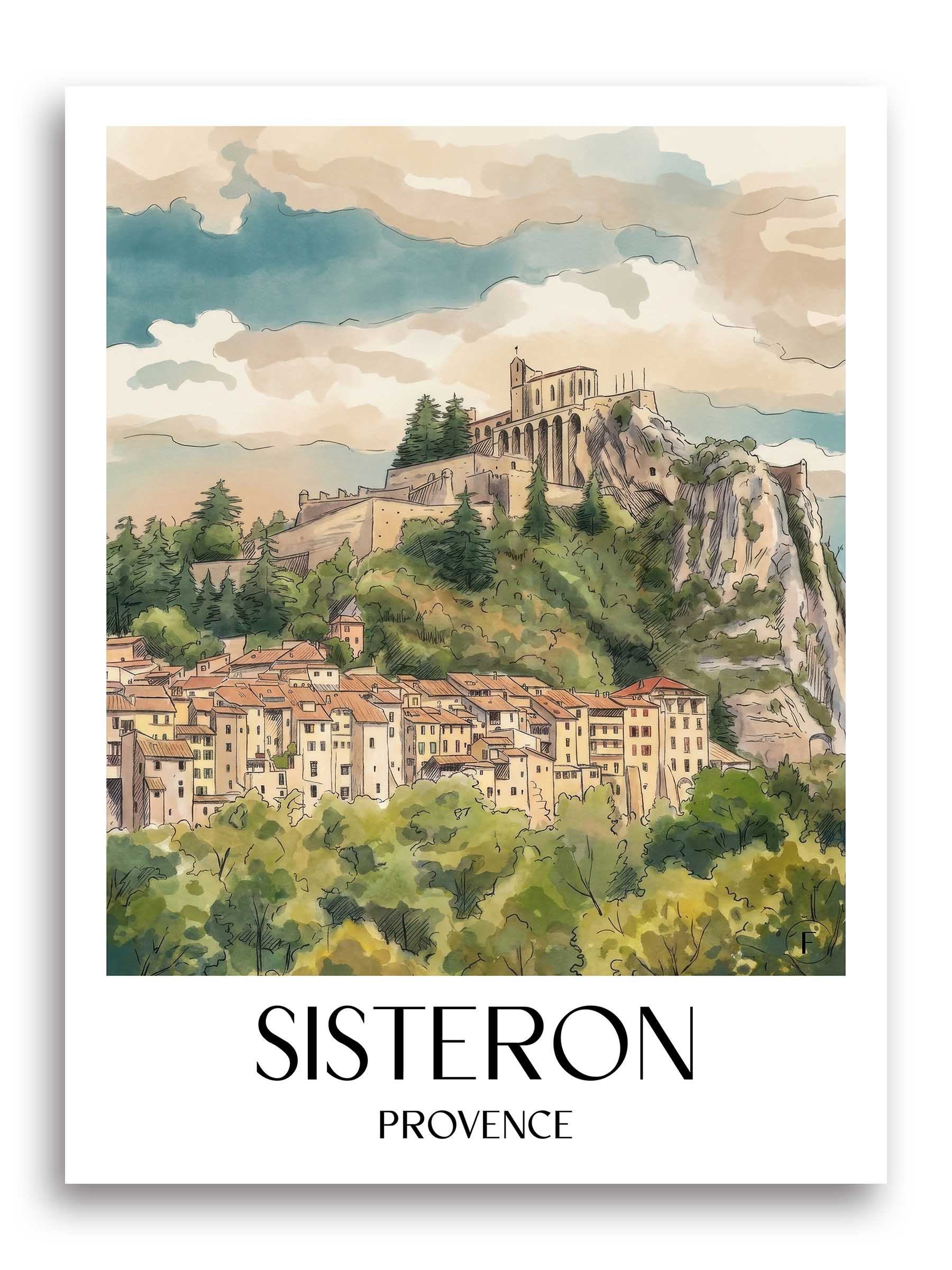 sisteron-provence-frankreich-poster-aquarell