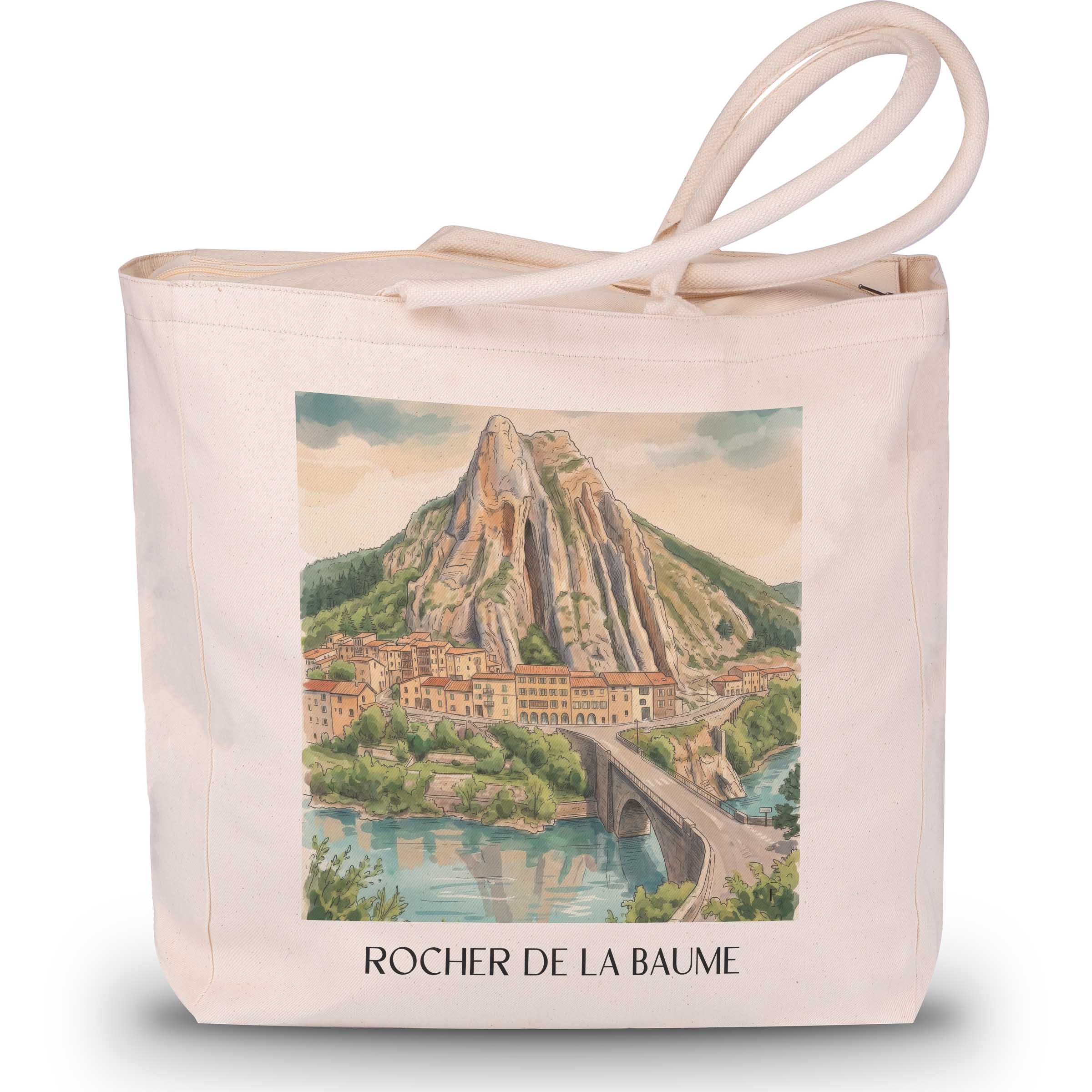 rocher-de-la-baume-sisteron-frankreich-einkaufstasche-aquarell