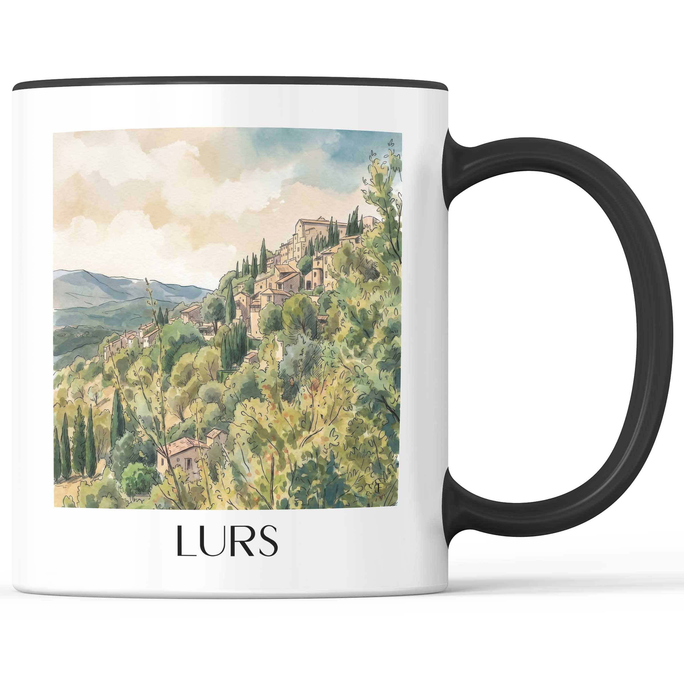 Lurs Kaffeebecher - Provence - Frankreich Becher - Kaffeetasse im Aquarell Stil