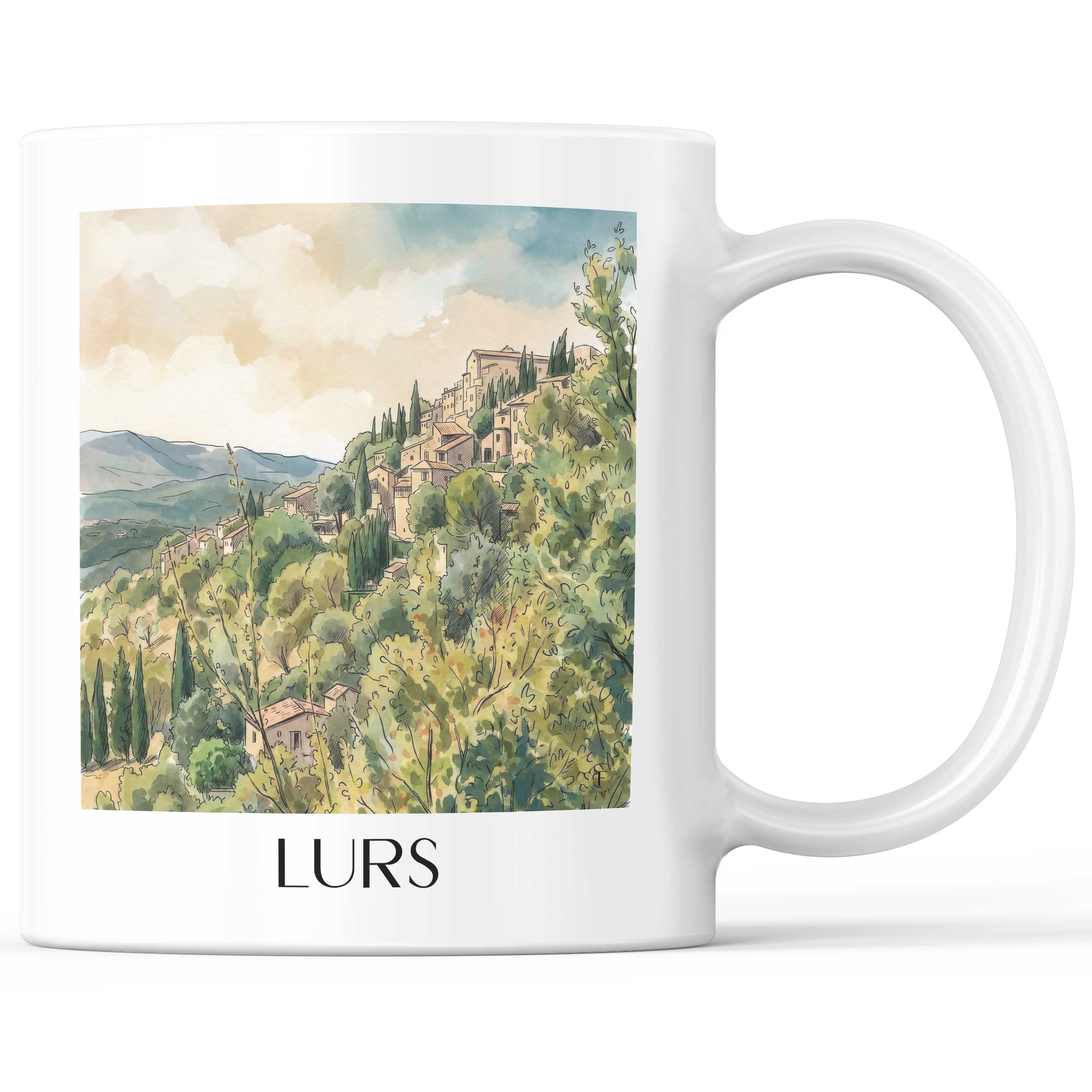 Lurs Kaffeebecher - Provence - Frankreich Becher - Kaffeetasse im Aquarell Stil
