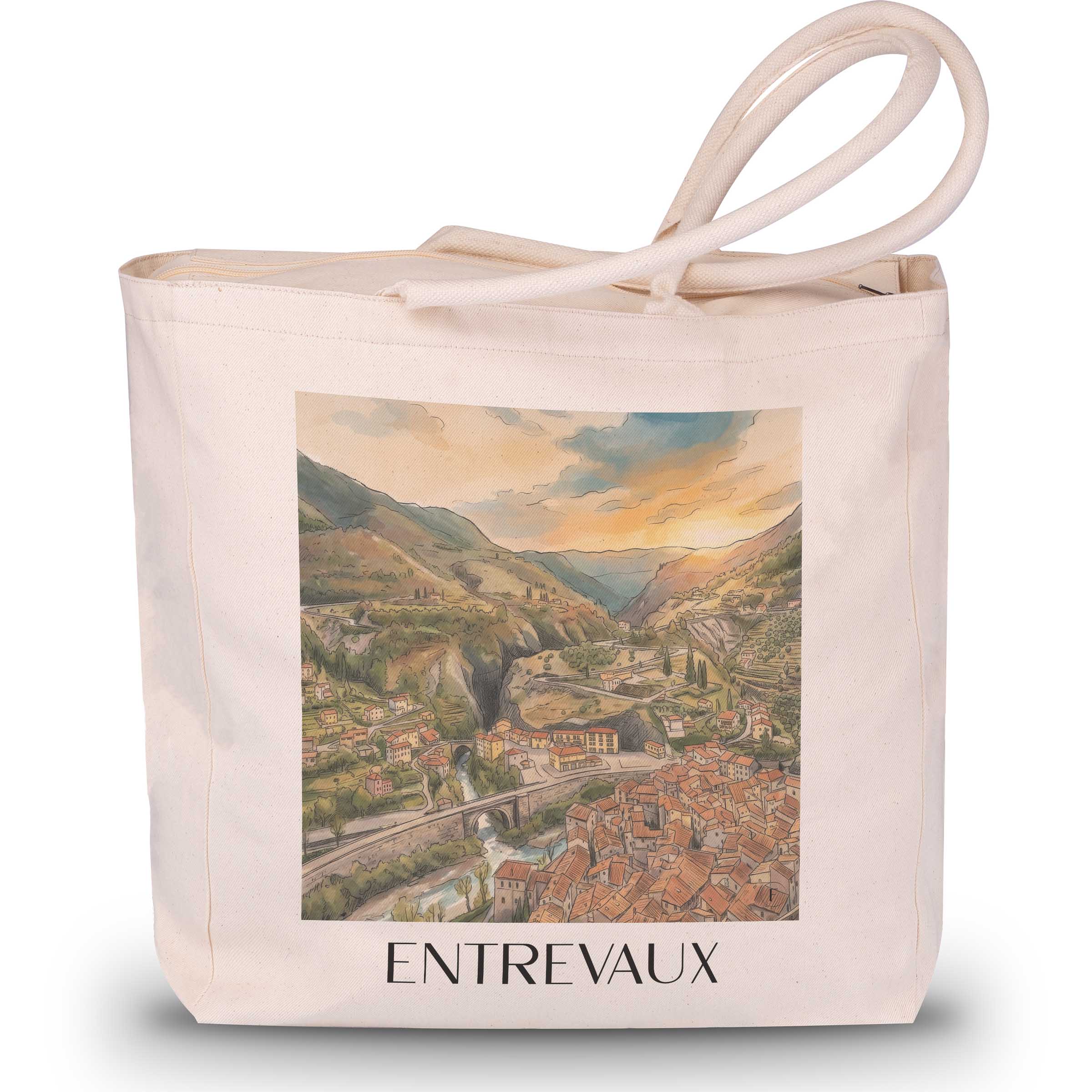 entrevaux-vallée-du-var-frankreich-einkaufstasche-aquarell