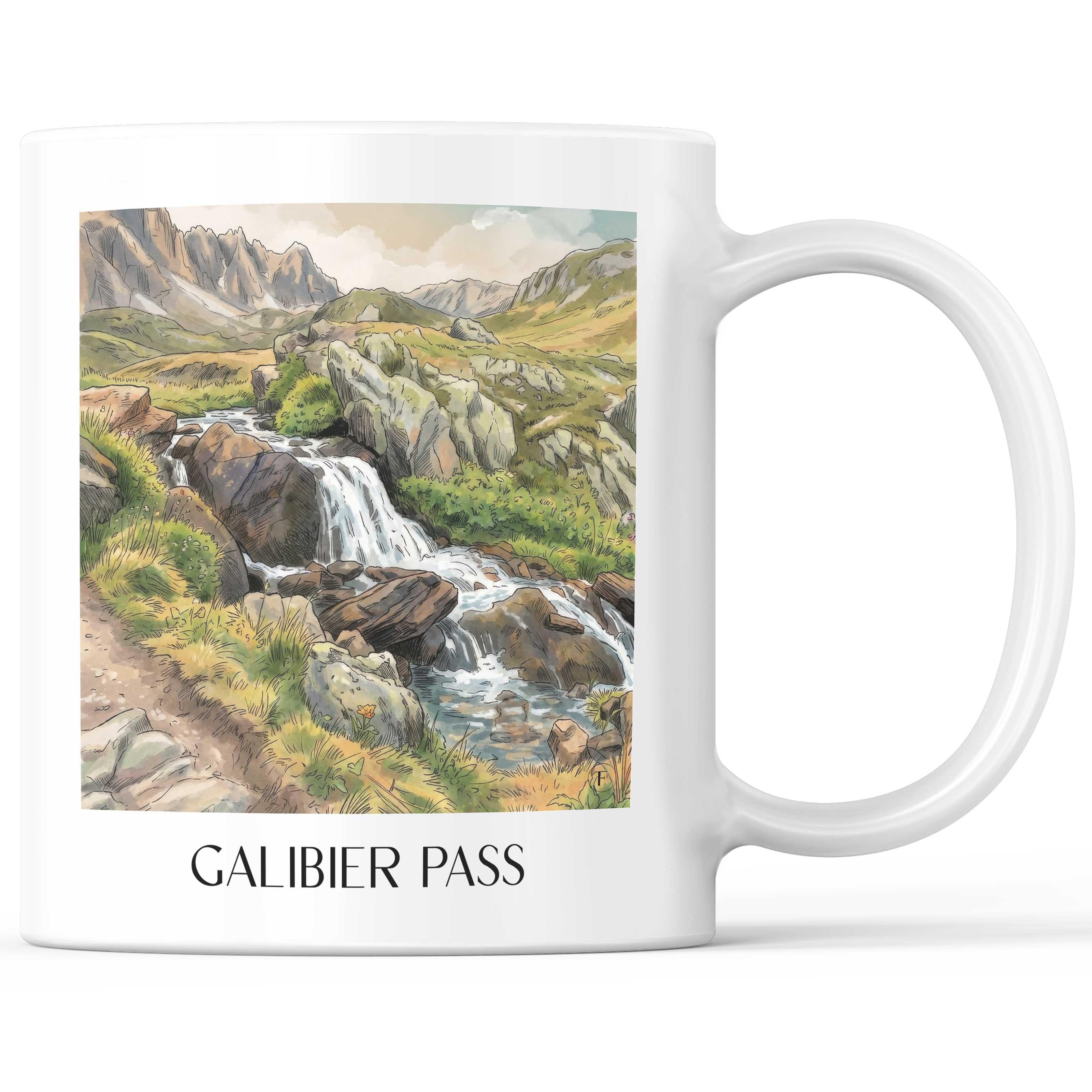 Col du Galibier Kaffeebecher - Alpes du Sud - Frankreich Becher - Kaffeetasse im Aquarell Stil