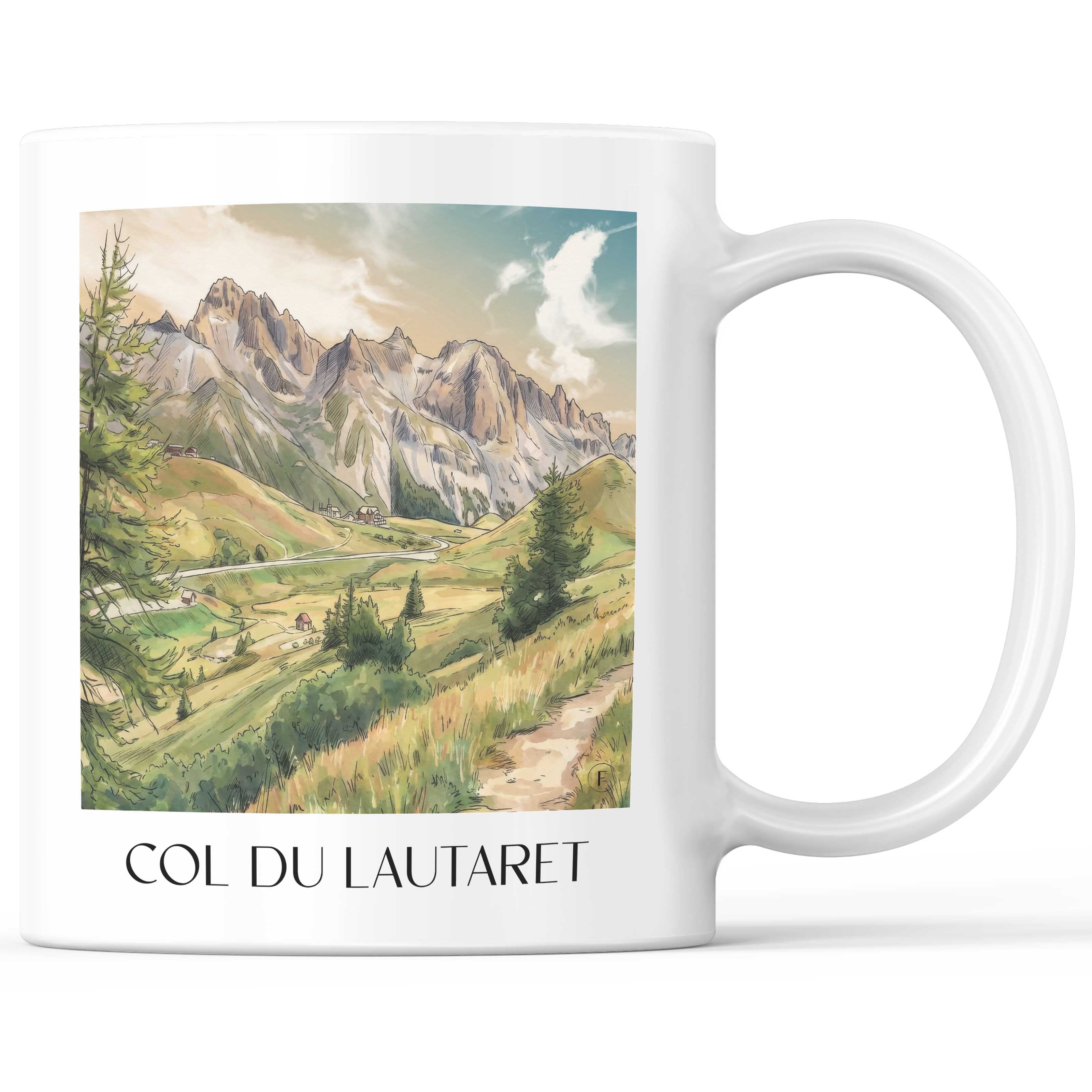 Col du Lautaret Kaffeebecher - Alpes du Sud - Frankreich Becher - Kaffeetasse im Aquarell Stil