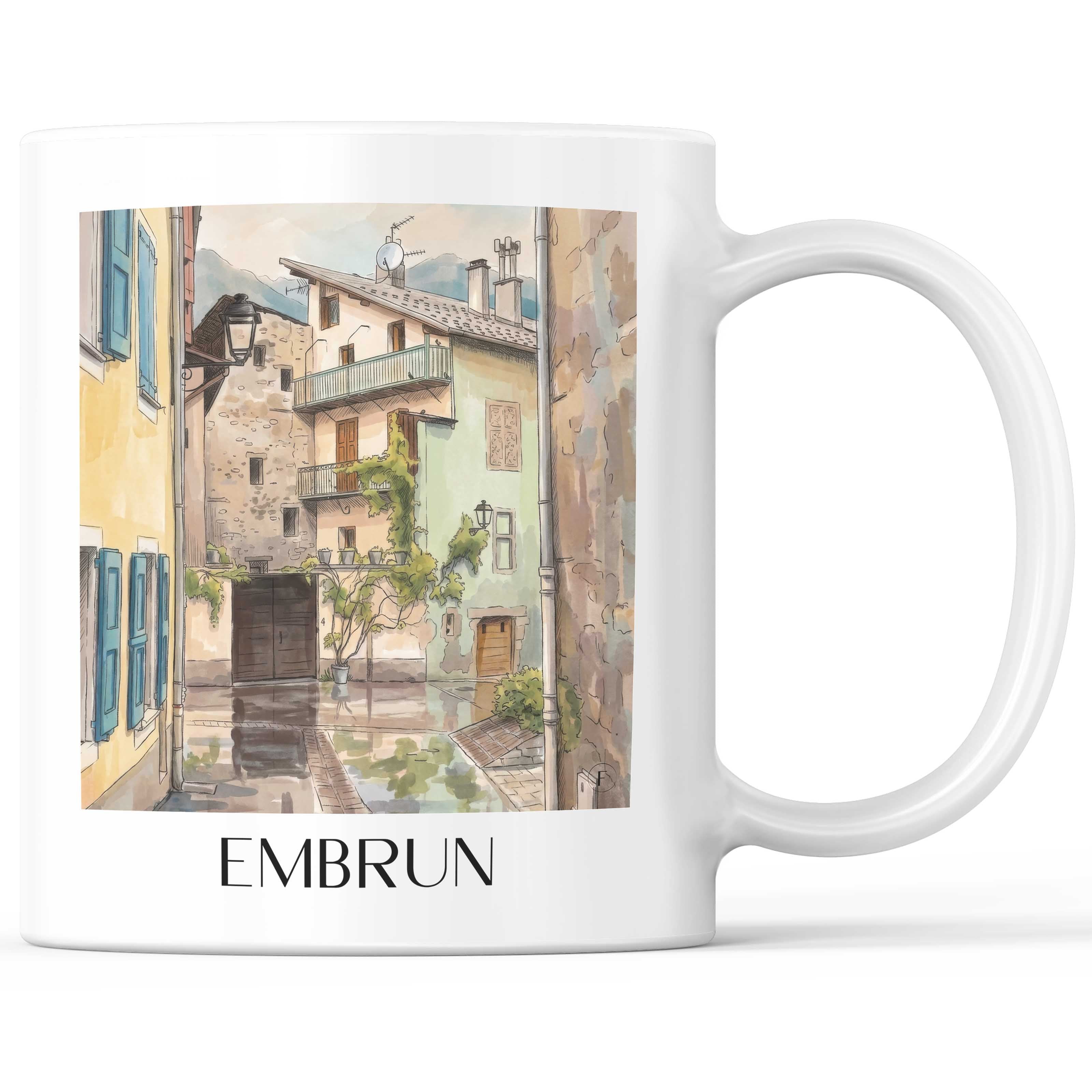 Embrun Kaffeebecher - Serre-Ponçon - Frankreich Becher - Kaffeetasse im Aquarell Stil