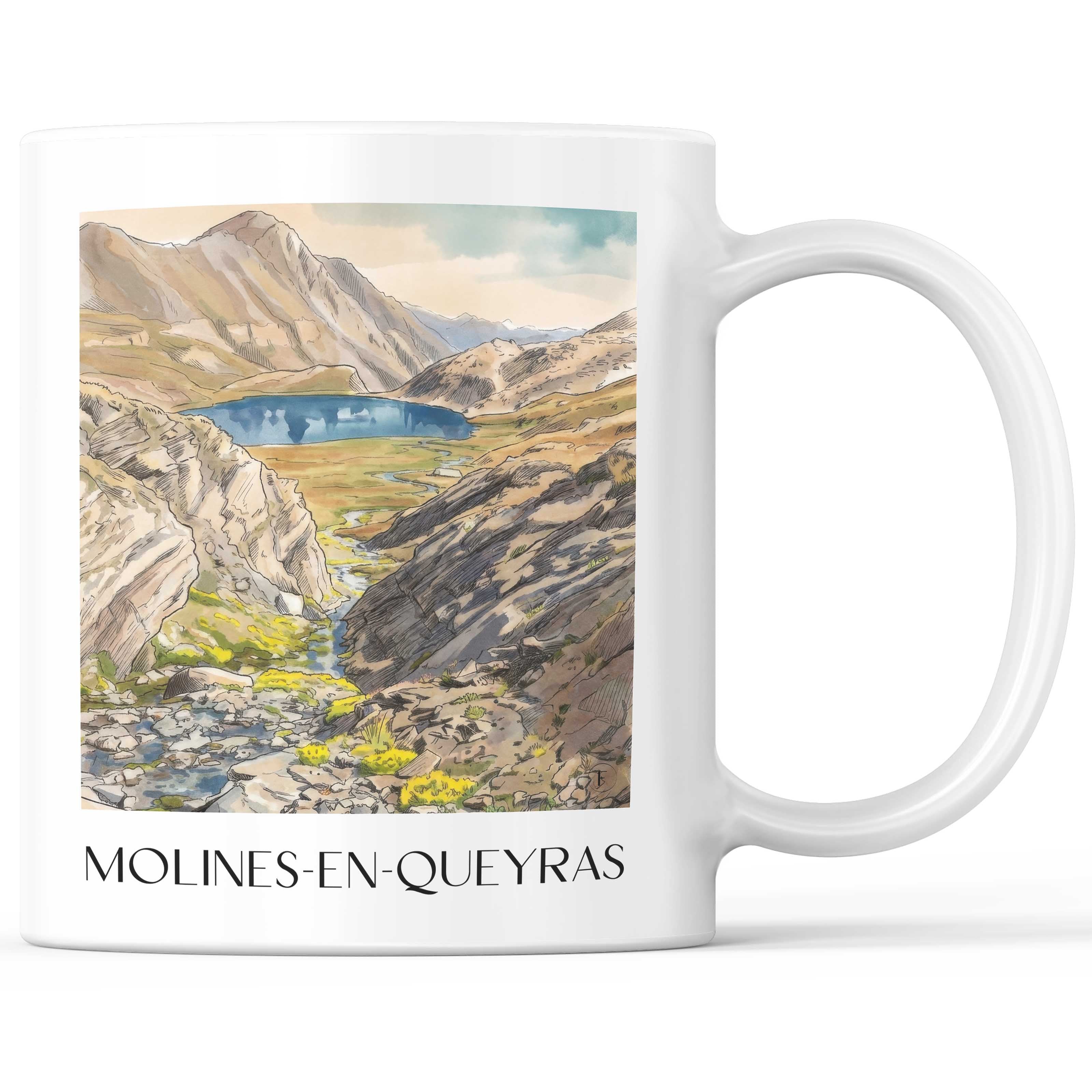 Molines-en-Queyras Kaffeebecher - Hautes-Alpes - Frankreich Becher - Kaffeetasse im Aquarell Stil