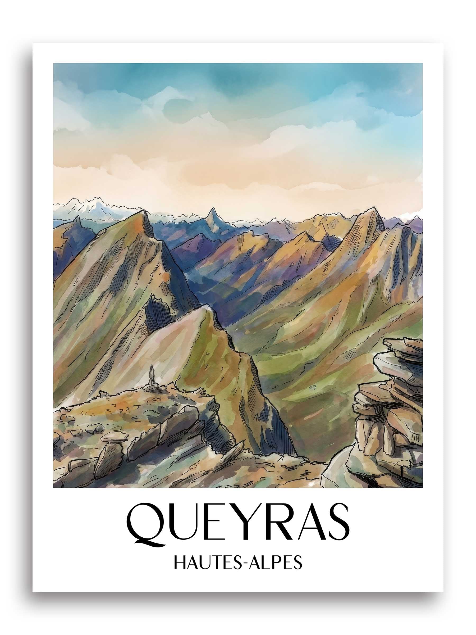 Queyras Poster - Hautes-Alpes - Frankreich Kunstdruck - Aquarell von A4 bis A1
