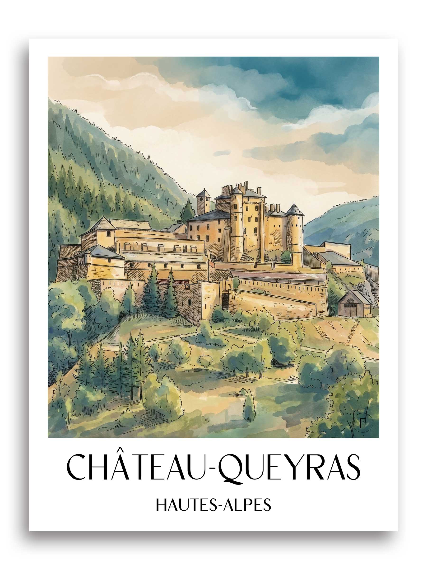 Château-Queyras Poster - Hautes-Alpes - Frankreich Kunstdruck - Aquarell von A4 bis A1